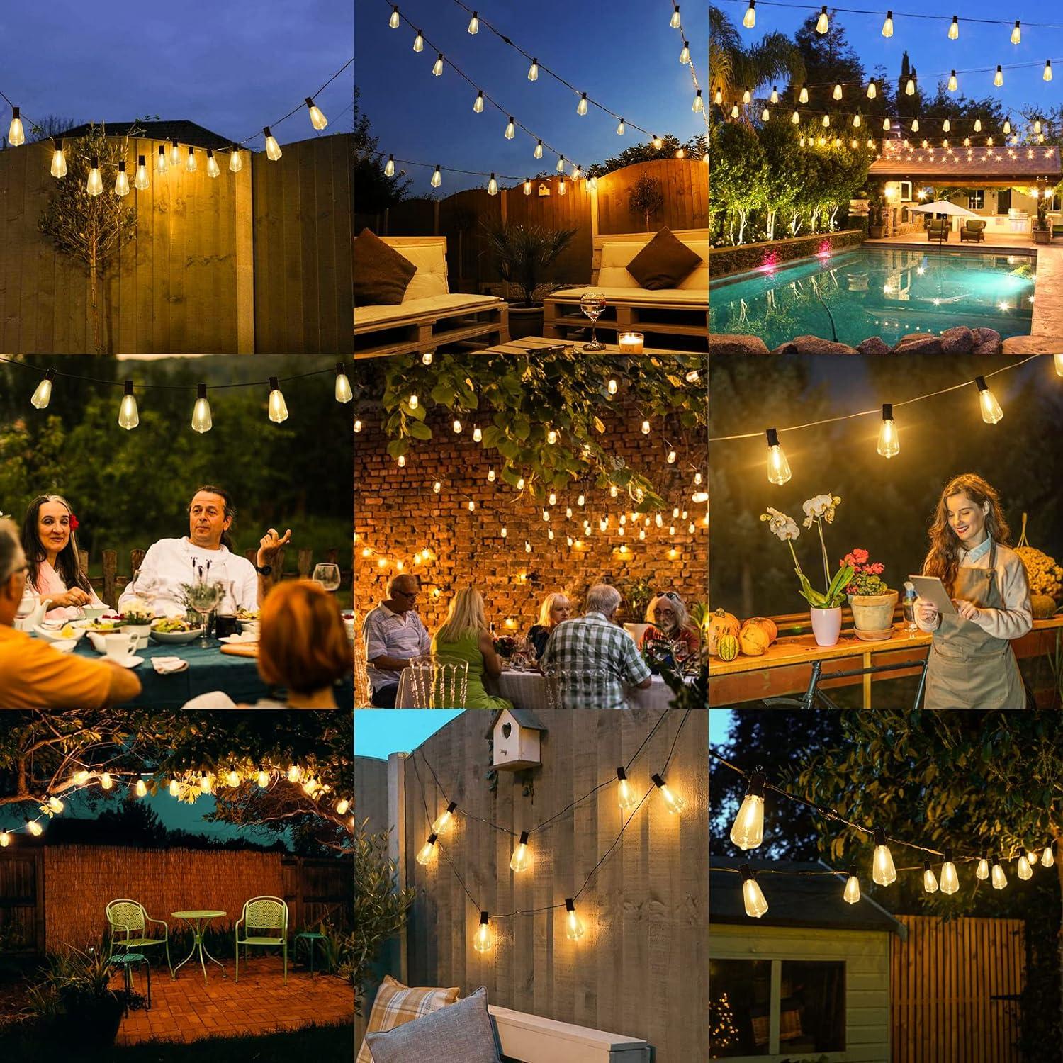 50FT Warm White LED Outdoor String Lights with Shatterproof Edison Bulbs