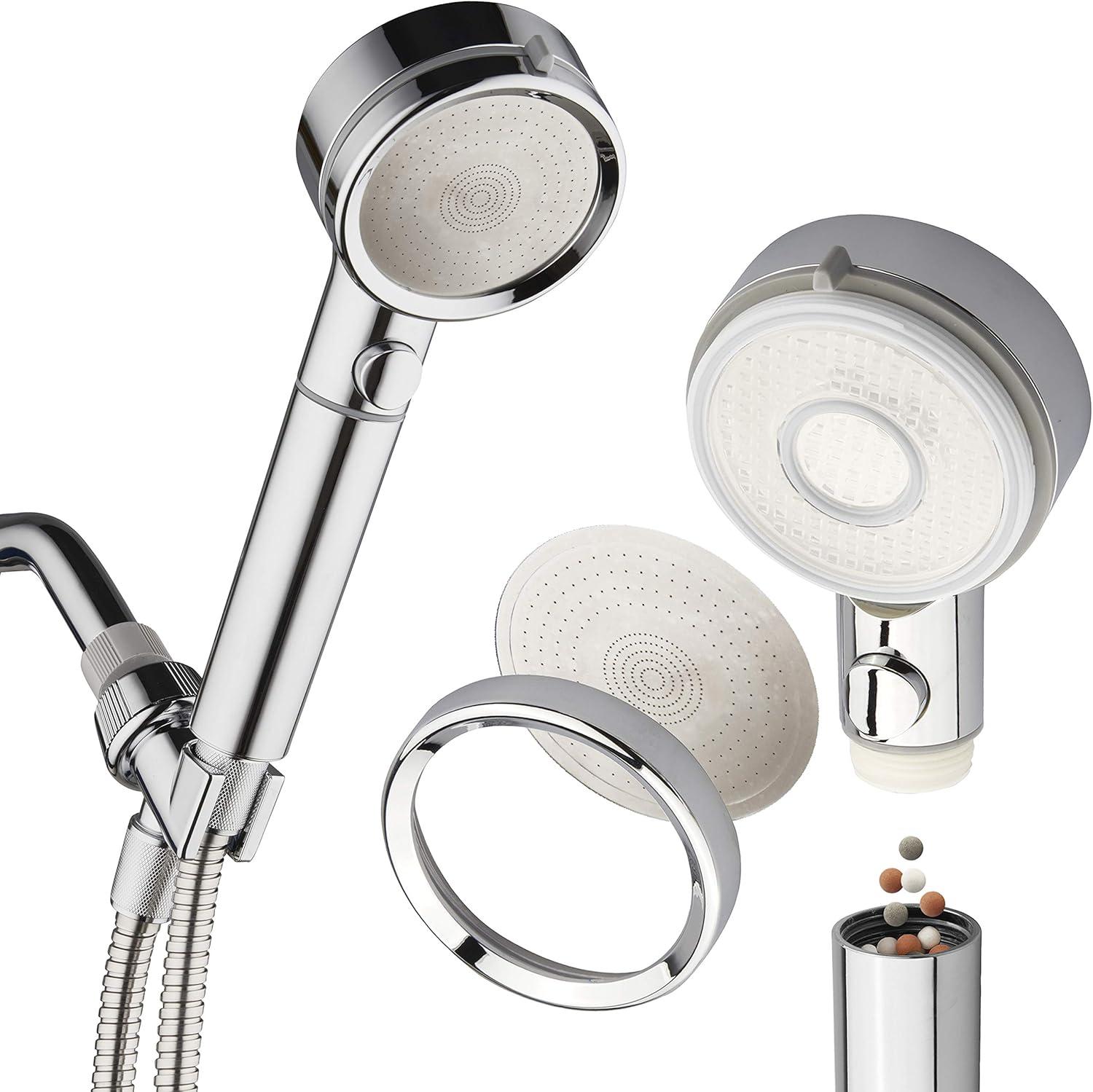 Chrome Handheld Shower Head with Filters and Pause Switch