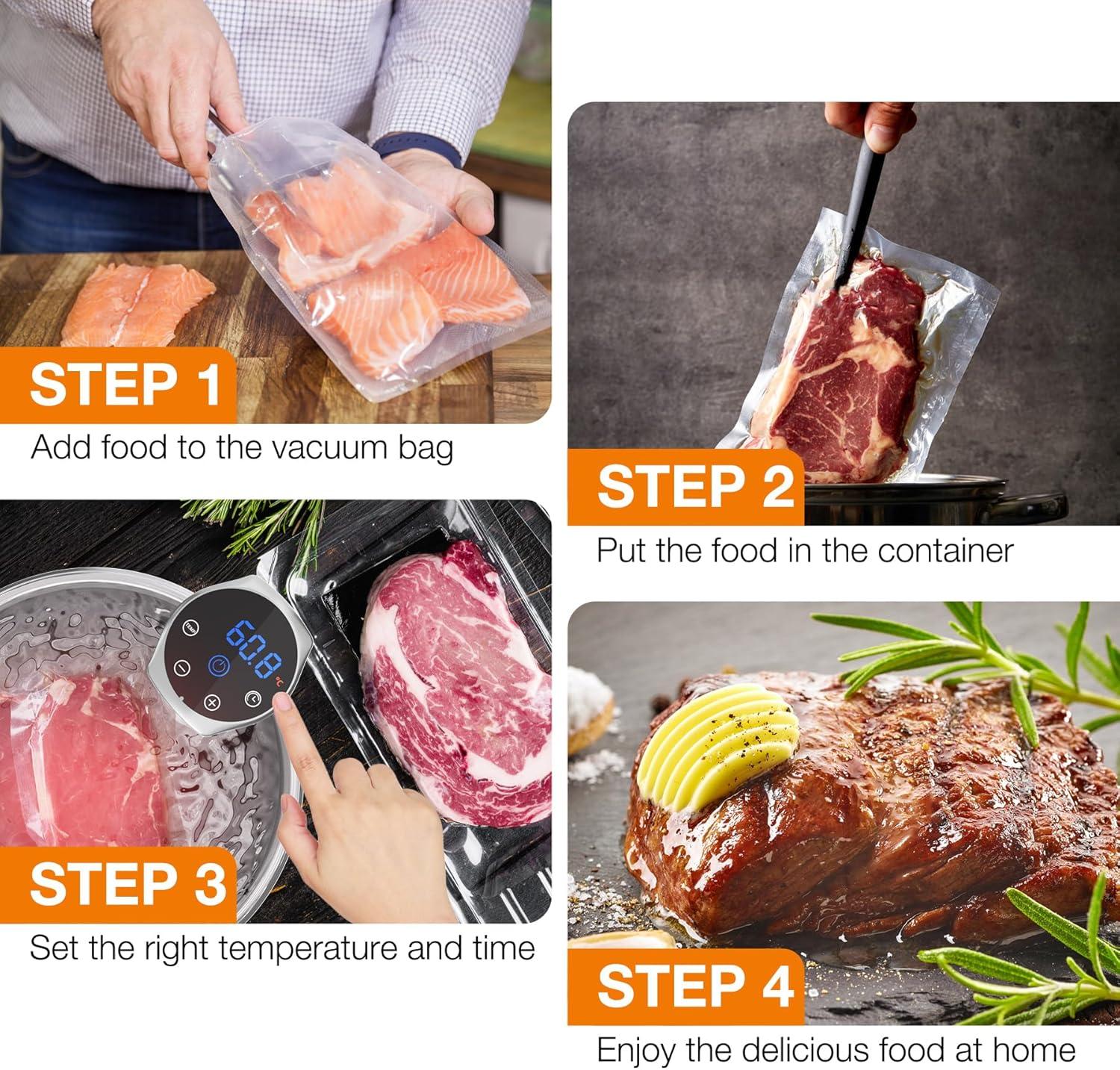 Sous Vide Machine, 1100W Upgraded WIFI Sous Vide Cooker Ultra-quiet Working Cooker Immersion Circulator with Recipes(App Included), Accurate Temperature, Digital Timer, IPX7 Waterproof