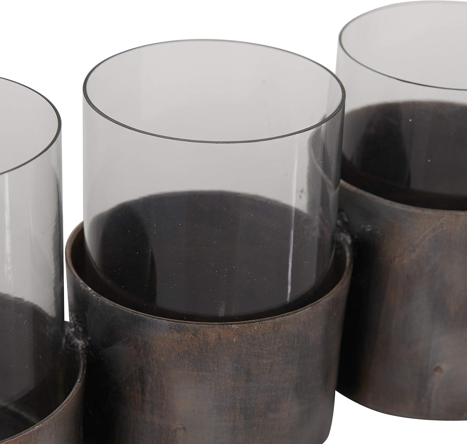 22" x 6" Round Glass Pillar Candle Holder Black - Olivia & May: Elegant Mantel Decor, 5-Unit Tray