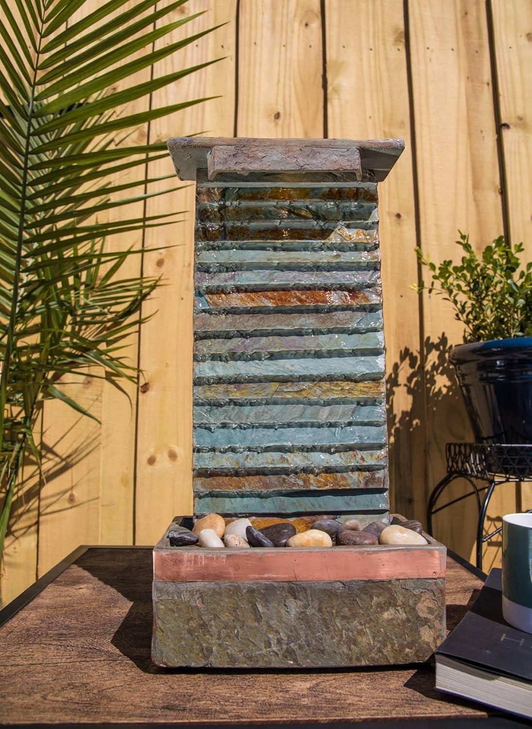 John Timberland Stave Slate Stone 19" High Rustic Modern Fountain with LED Light