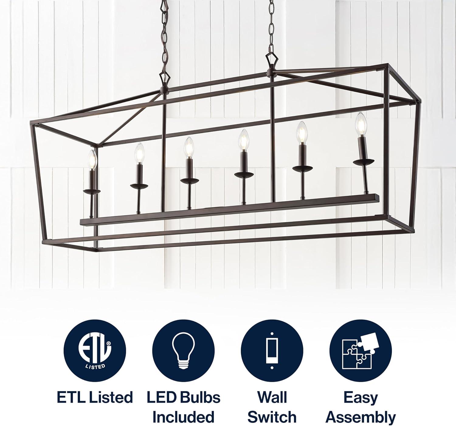 JONATHAN Y Pagoda 49" 6-Light Classic Traditional Metal Linear Cage Lantern LED Pendant, Oil Rubbed Bronze