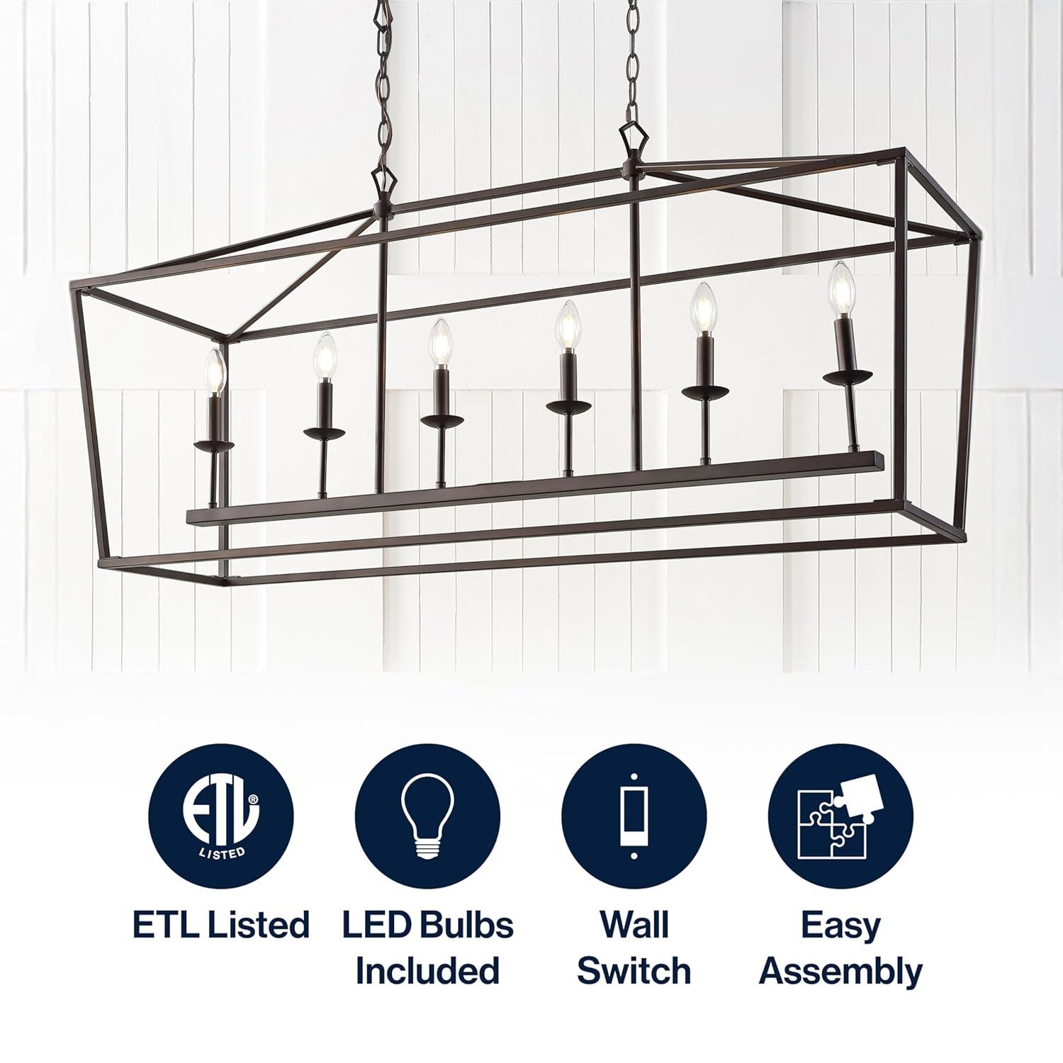 Pagoda 49" Linear 6-Bulb Lantern Metal LED Pendant, Oil Rubbed Bronze