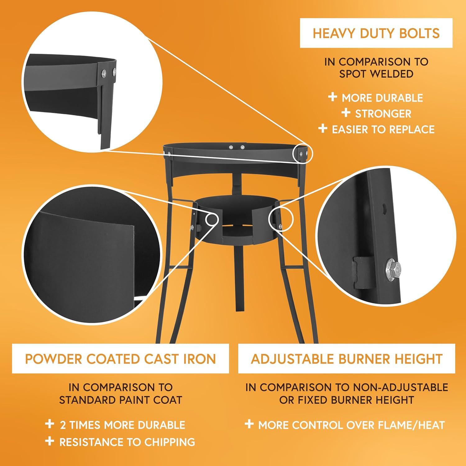 Concord 30" Powder Coated Steel Comal Stand with Adjustable Burner Mounting Rack. Great for Discada, Street Vendor, Tacos, Etc.