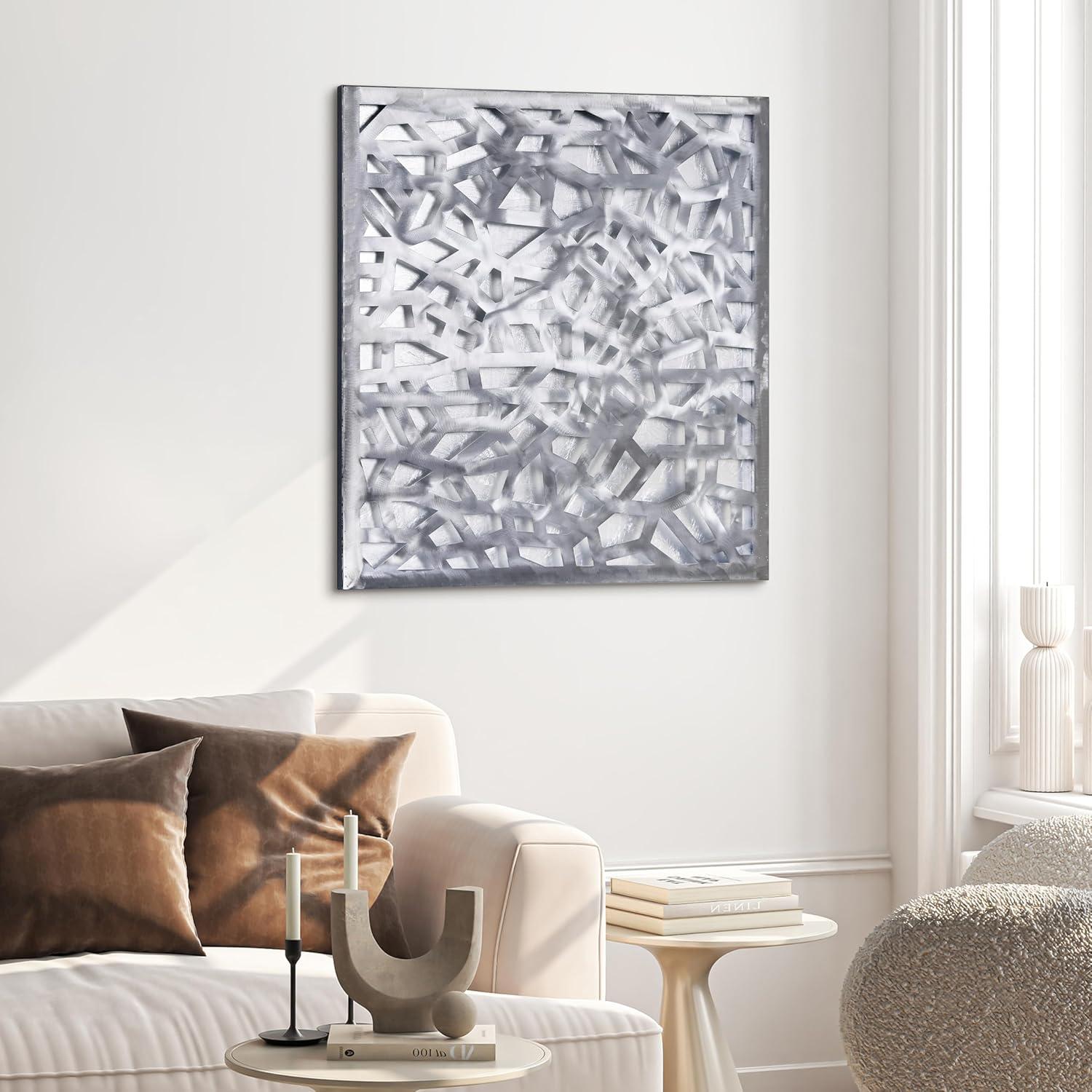 Empire Art Direct PSL-19309-3232 'Silver Enigma' Polished Steel Silver Leaf 3D Abstract Metal Wall Art