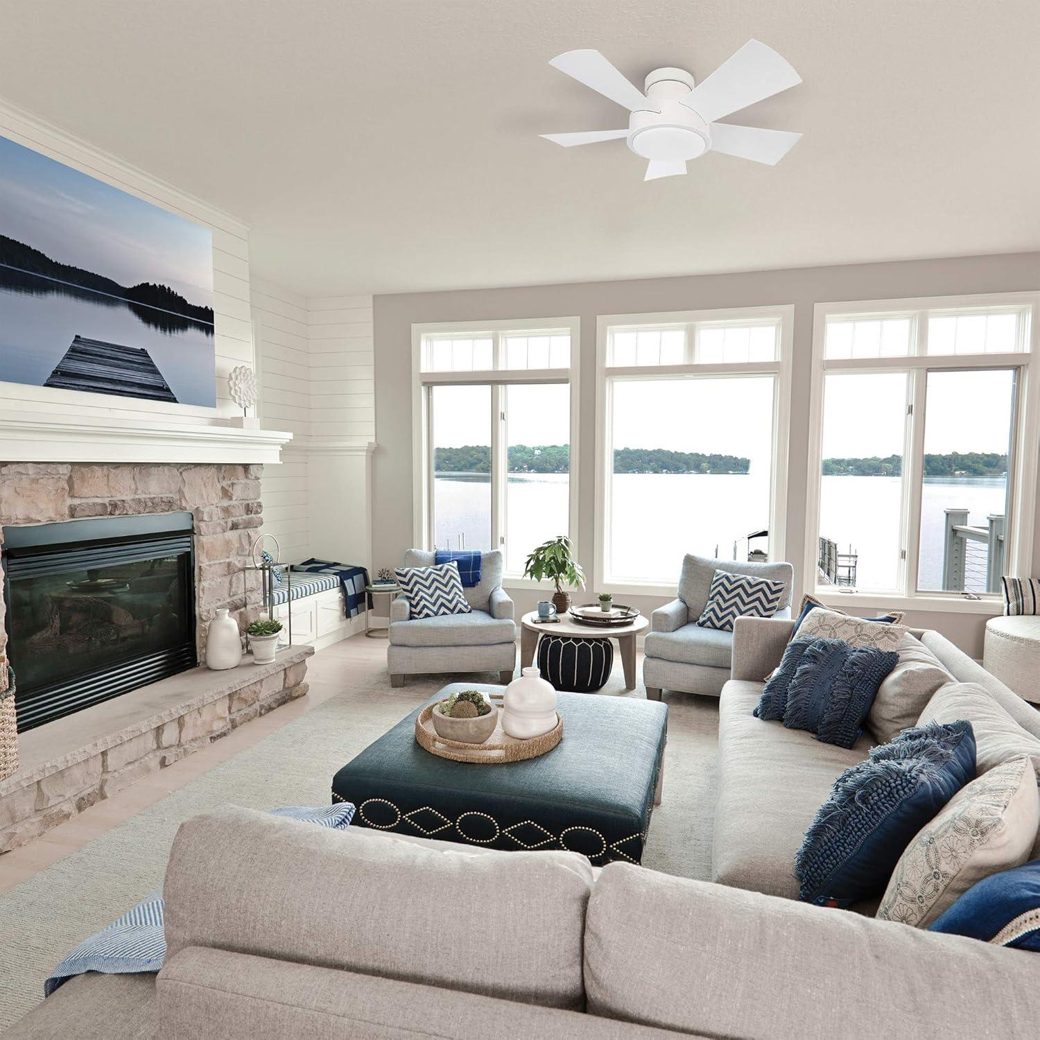 Vox 5 - Blade Indoor/Outdoor Smart Flush Mount Ceiling Fan with Remote Control and LED Light Kit, Works With Alexa and iOS or Android App
