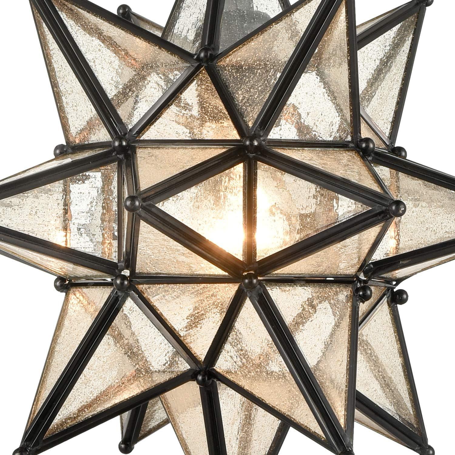 Claxy 12.4" Black Moravian Star Pendant Light with Seeded Glass Shade