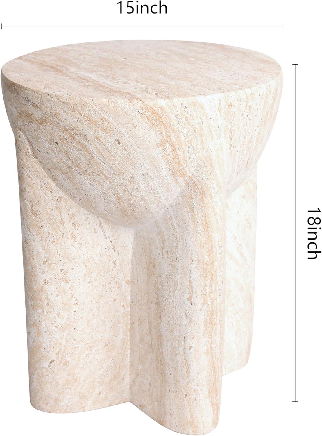 Abstract Travertine Stone Finish Italian Design MgO Side Accent Table