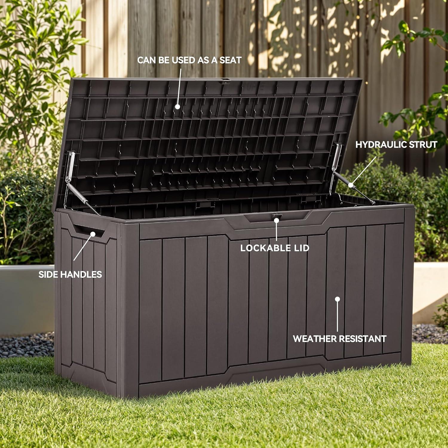 YITAHOME 80-Gallon Waterproof Resin Outdoor Storage Box, Lockable Storage Container for Outdoor Furniture, Cushion Storage, Pool Accessories, Garden Tools and Sporting Gear, Black
