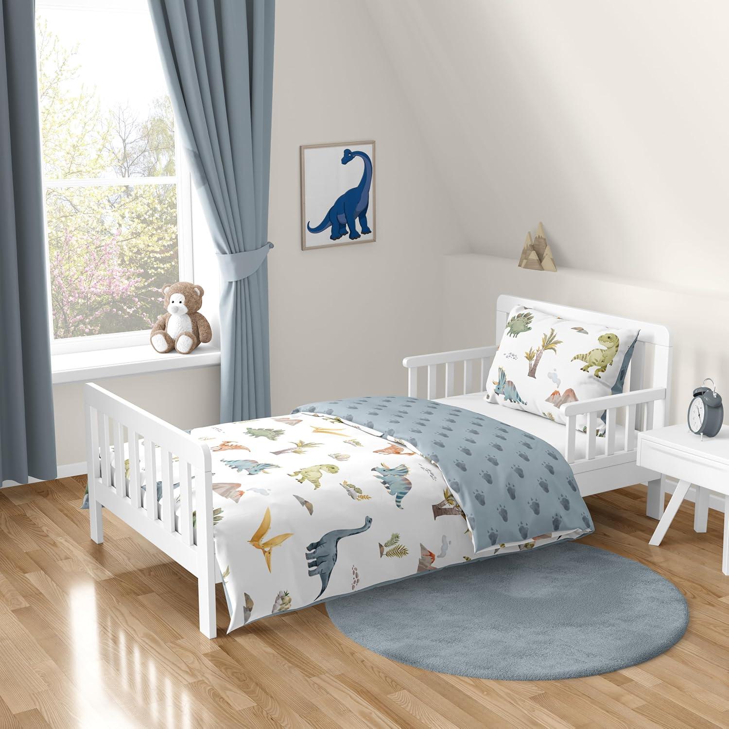 Sweet Jojo Designs Watercolor Dinosaur Dino 5 Piece Toddler Bedding Set (Set of 5)