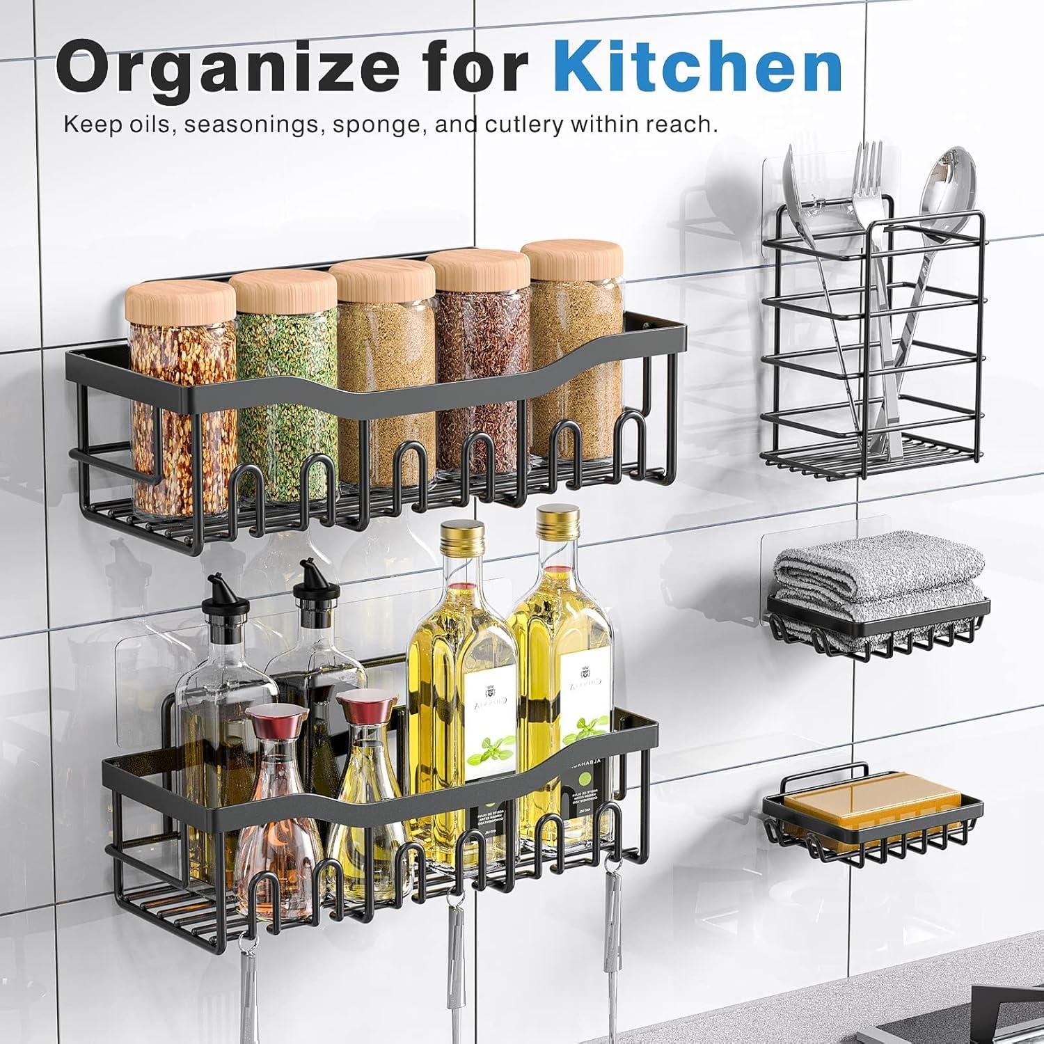 Shower Caddy 5 Pack,Adhesive Shower Organizer for Bathroom Storage&Home Decor&Kitchen,No Drilling,Large Capacity,Rustproof Stainless Steel Bathroom Organizer,Shower Shelves for Inside Shower-Standard
