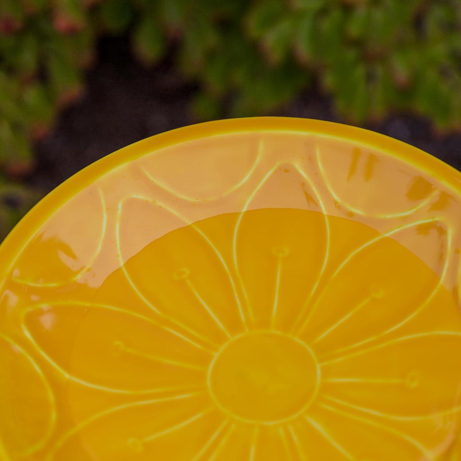 Sunflower Yellow Glass Birdbath with Iron Stake