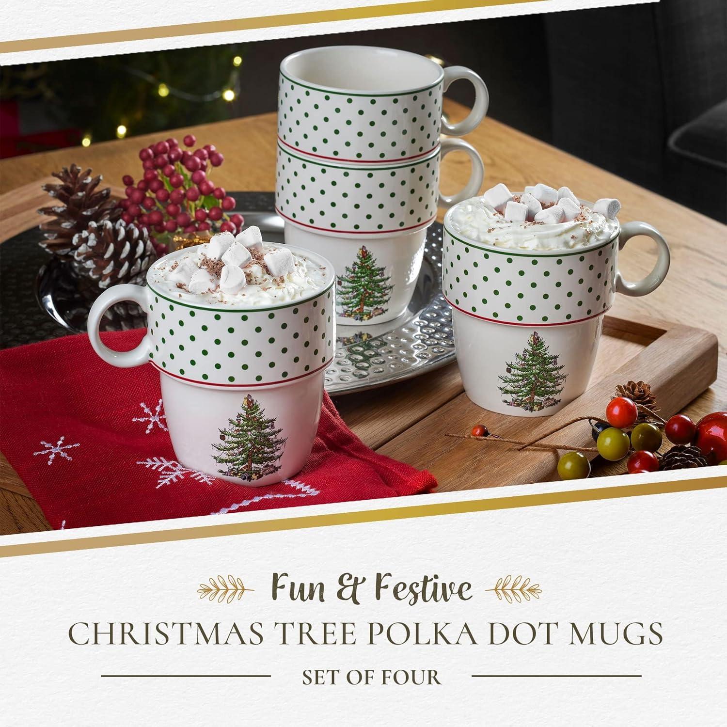 Spode Spode Christmas Tree Polka Dot Stackable Mugs (Set of 4)