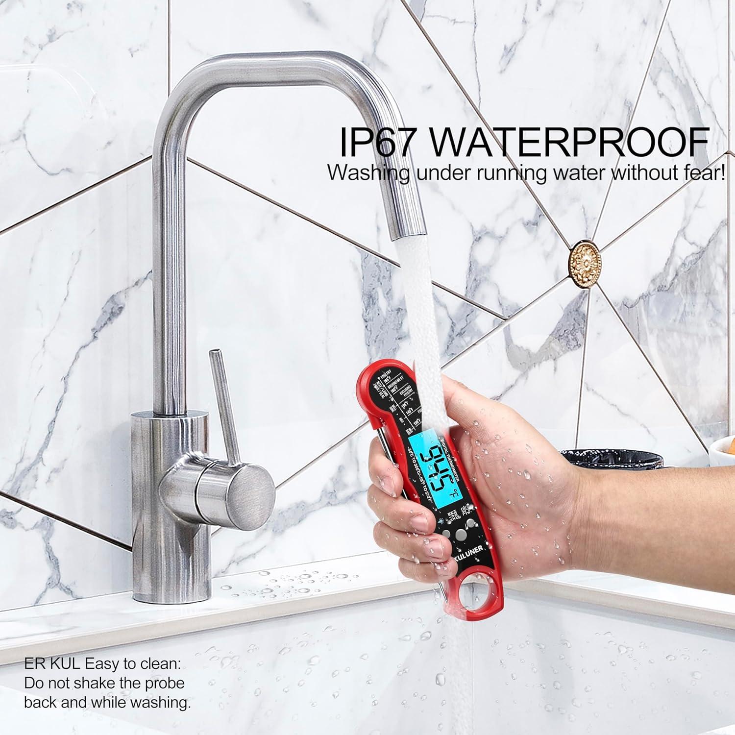 TP-01 Waterproof Digital Instant Read Meat Thermometer with 4.6 Folding Probe Backlight Calibration Function for Cooking Food Candy, BBQ Grill, Liquids,Beef(Black)