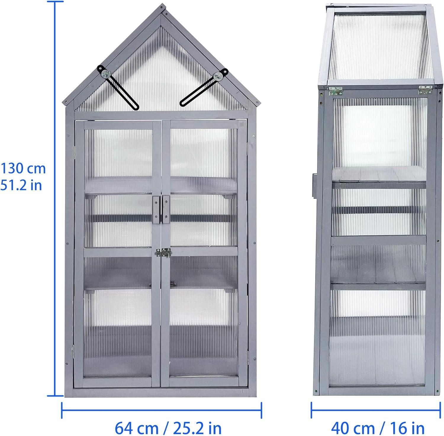 Gray Mini Metal and Wood Greenhouse with Sliding Doors