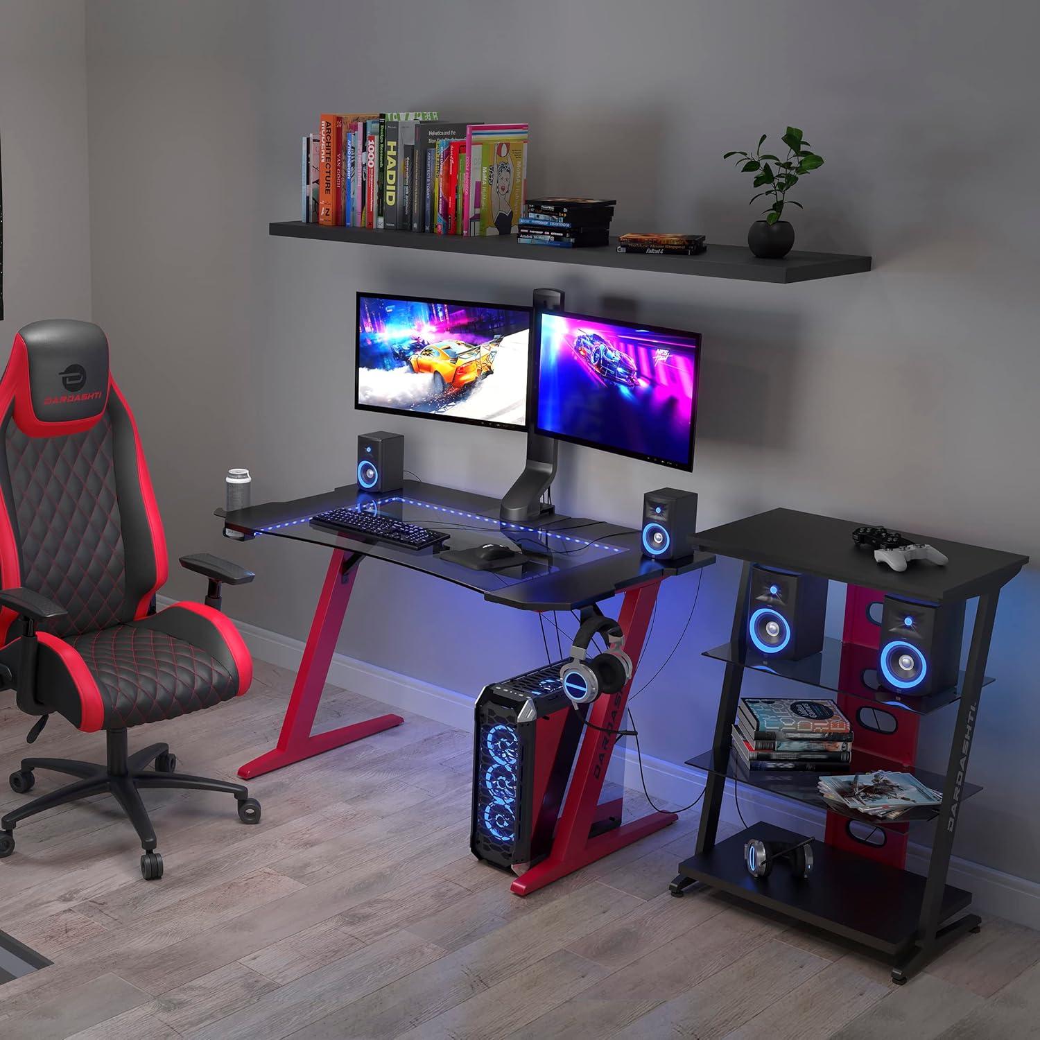 Dardashti 29.72" Gaming Desk with built in LED Lights in Ruby Red
