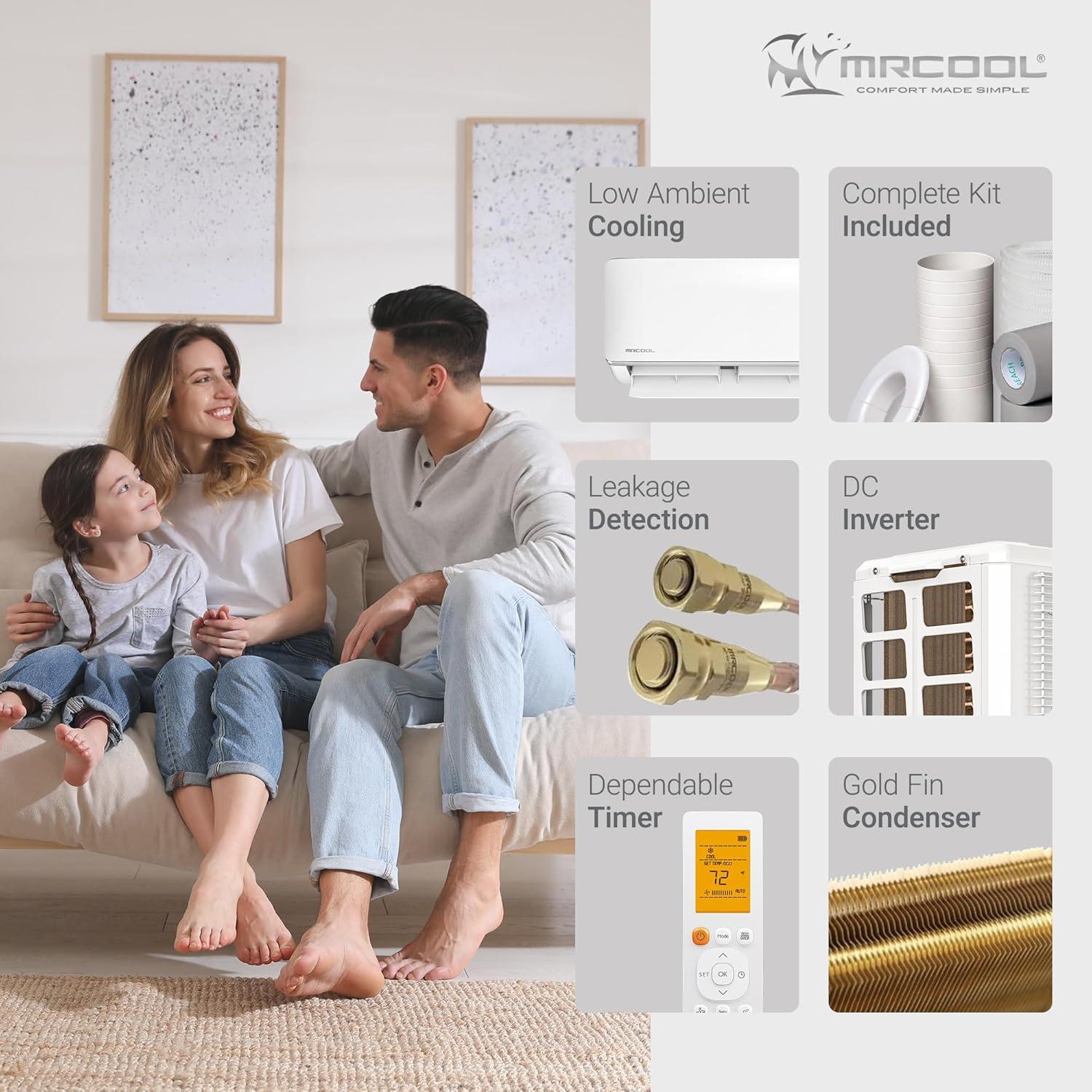 18k BTU White Ductless Heat Pump Split System with Remote