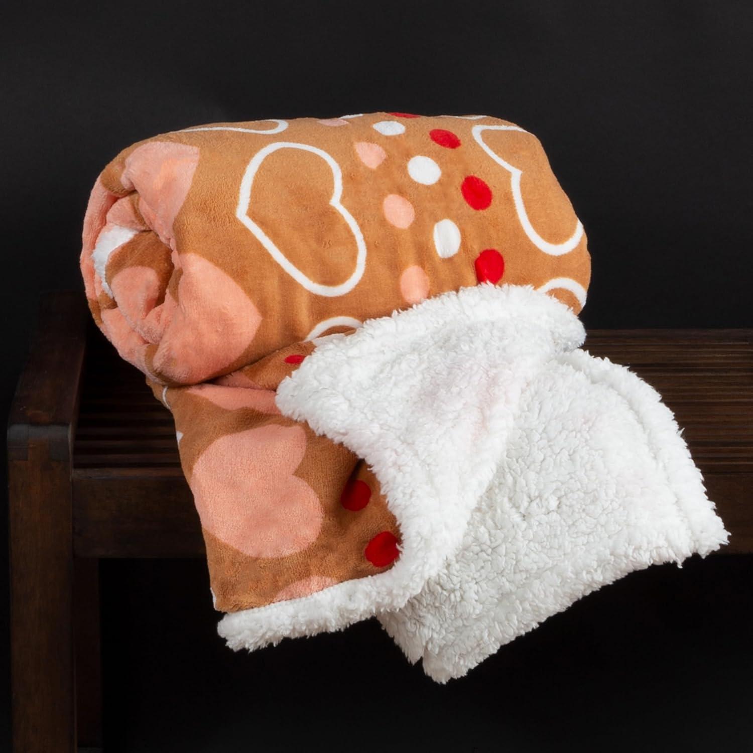Cozy Reversible Sherpa Fleece Throw Blanket with Red Hearts