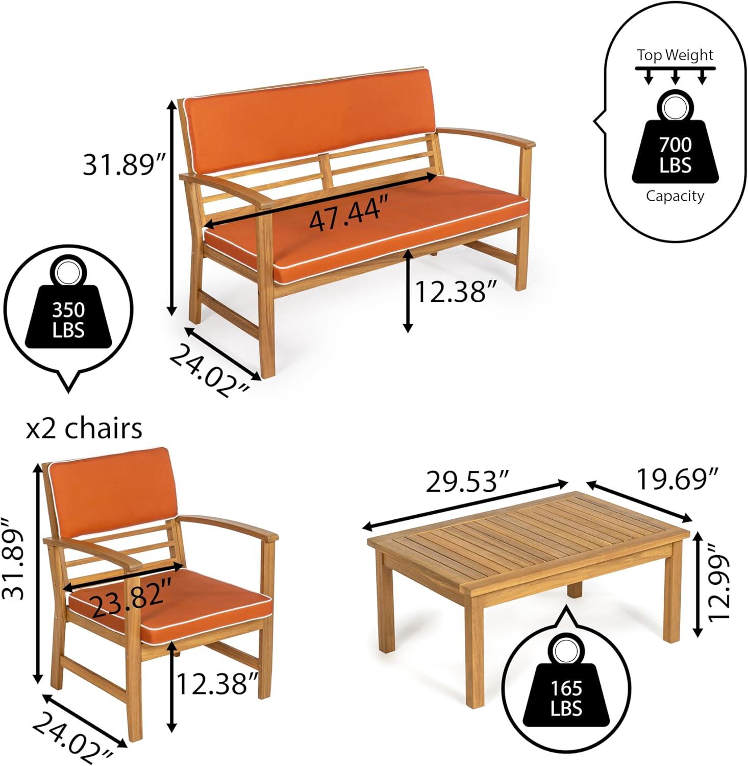 Barclay 4-Piece Modern Coastal Acacia Wood Conversation Outdoor Patio Set with Cushions - JONATHAN Y