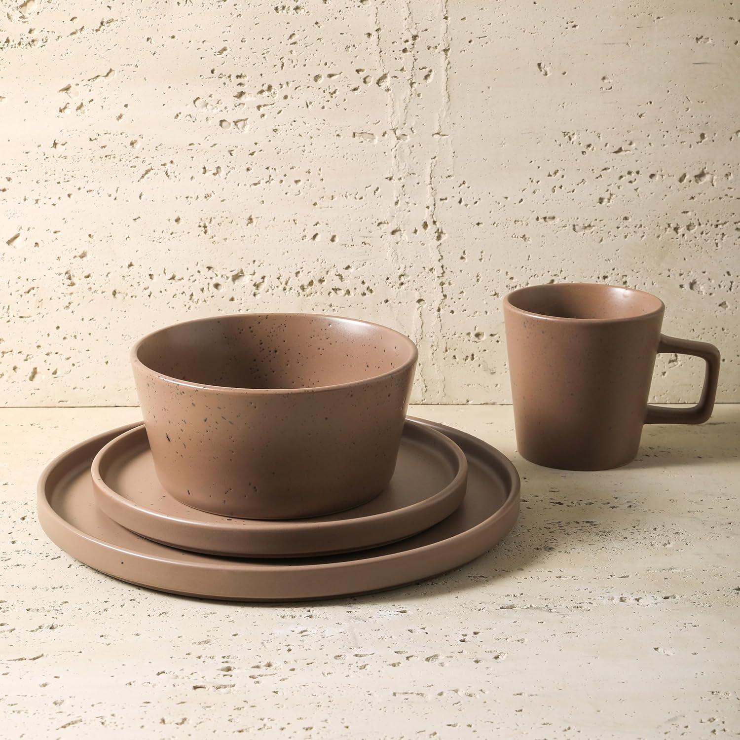 Matte Brown Porcelain Outdoor Dinnerware Set, Service for 4