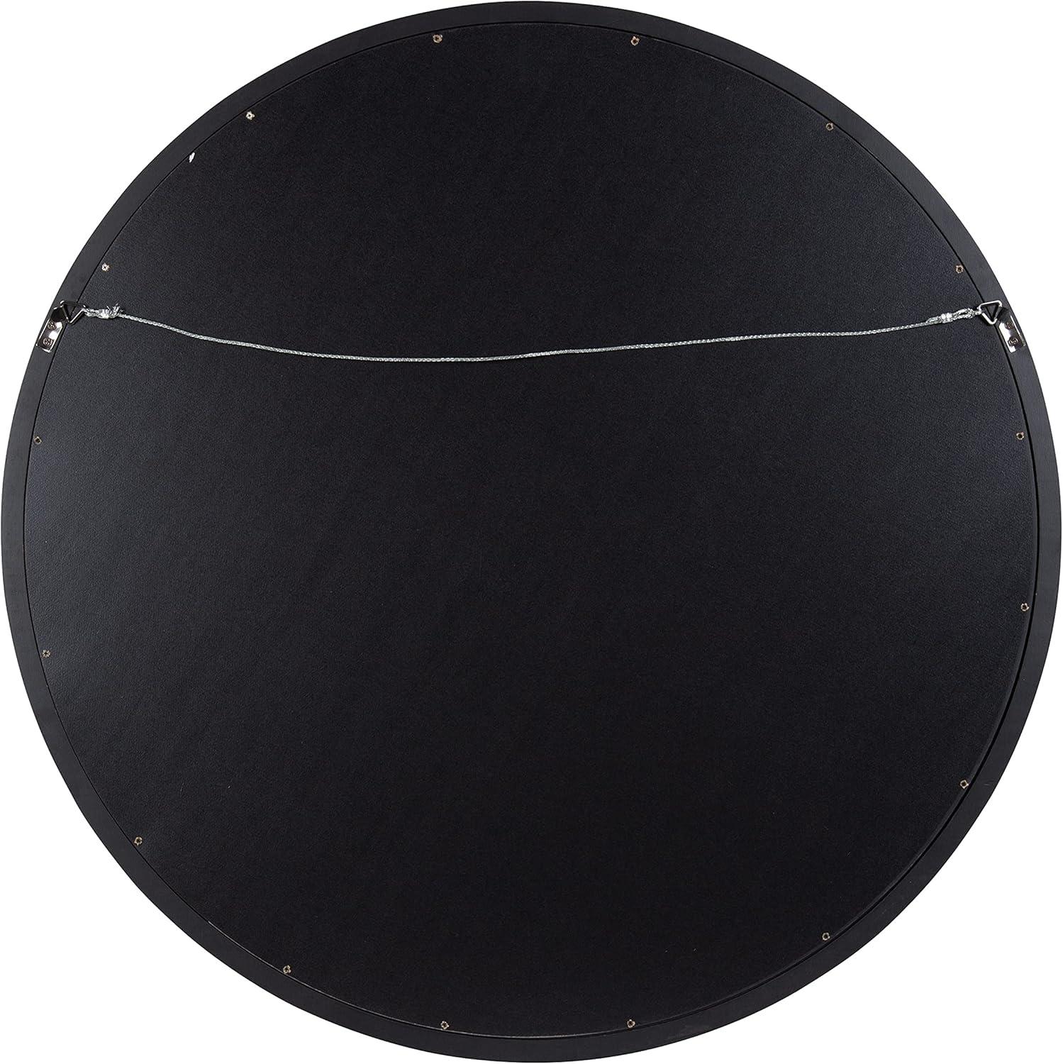32" x 32" Hogan Round Framed Decorative Wall Mirror Walnut Brown : Modern Wood Frame, No Assembly Required