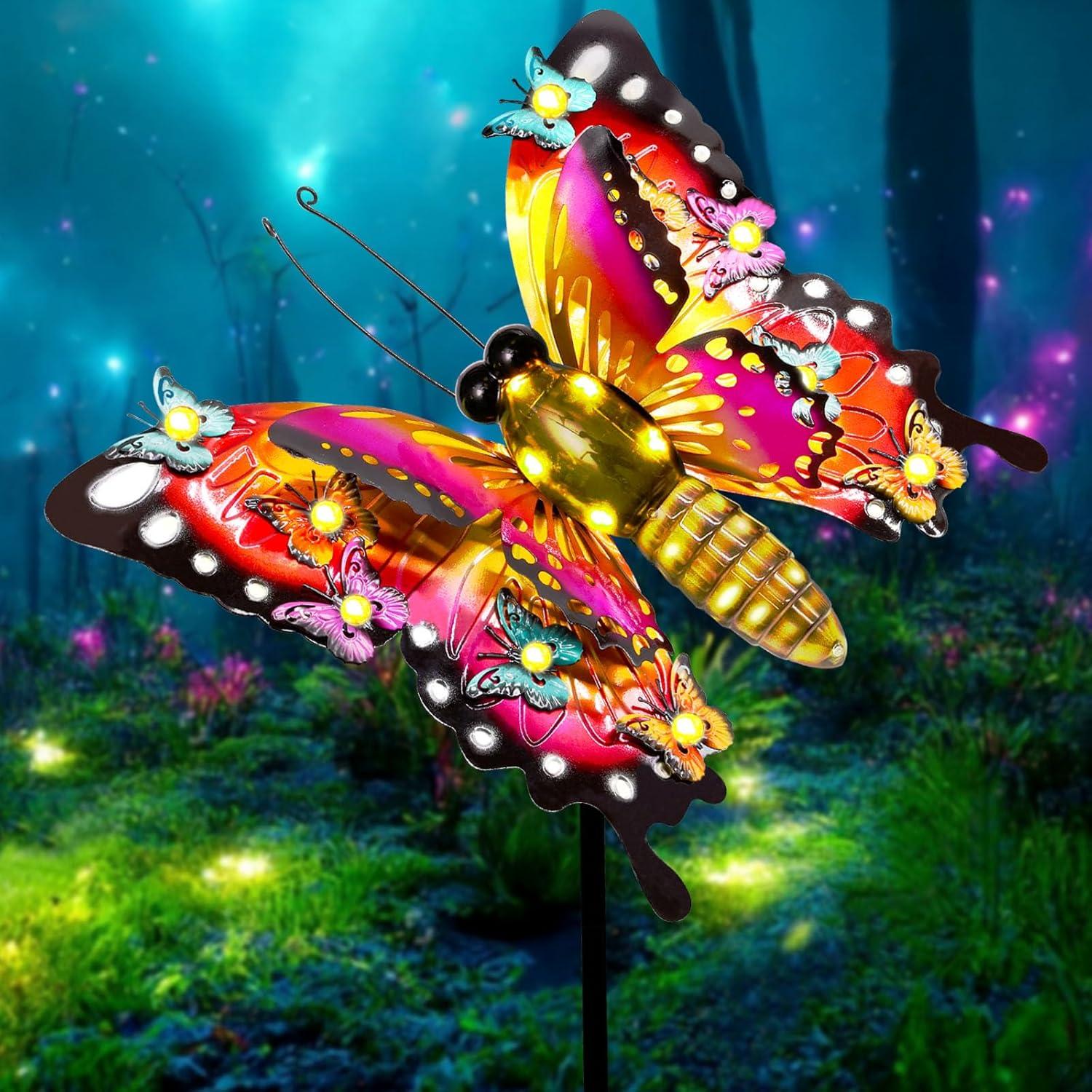 Large 41" Colorful Metal Solar Butterfly Garden Stake Light