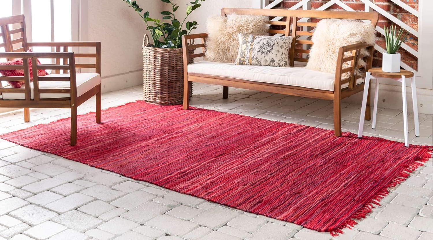 Presley Striped Hand-Knotted Cotton Red Area Rug