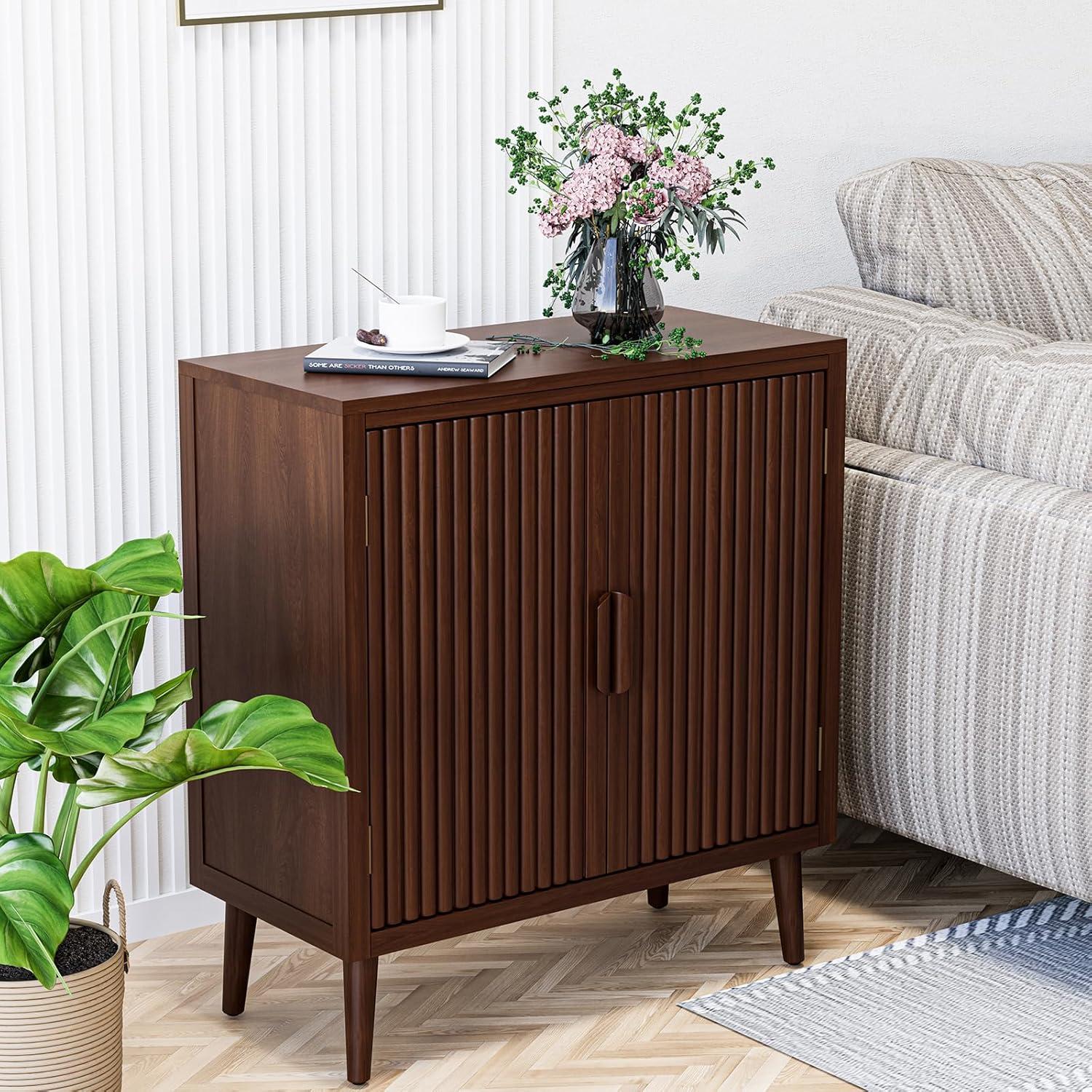 Brown MDF Modern Accent Cabinet with Doors and Shelves