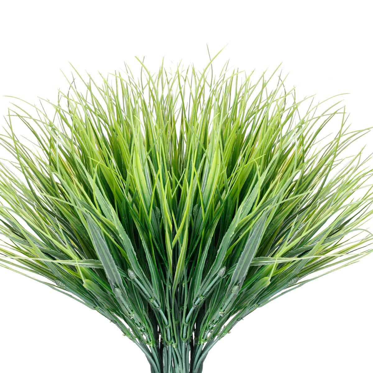 Sinhoon 12 Bundles Artificial Grasses Outdoor UV Resistant Fake Grass No Fade Faux Plastic Plants Garden Window Box Decorating(Green Grass)