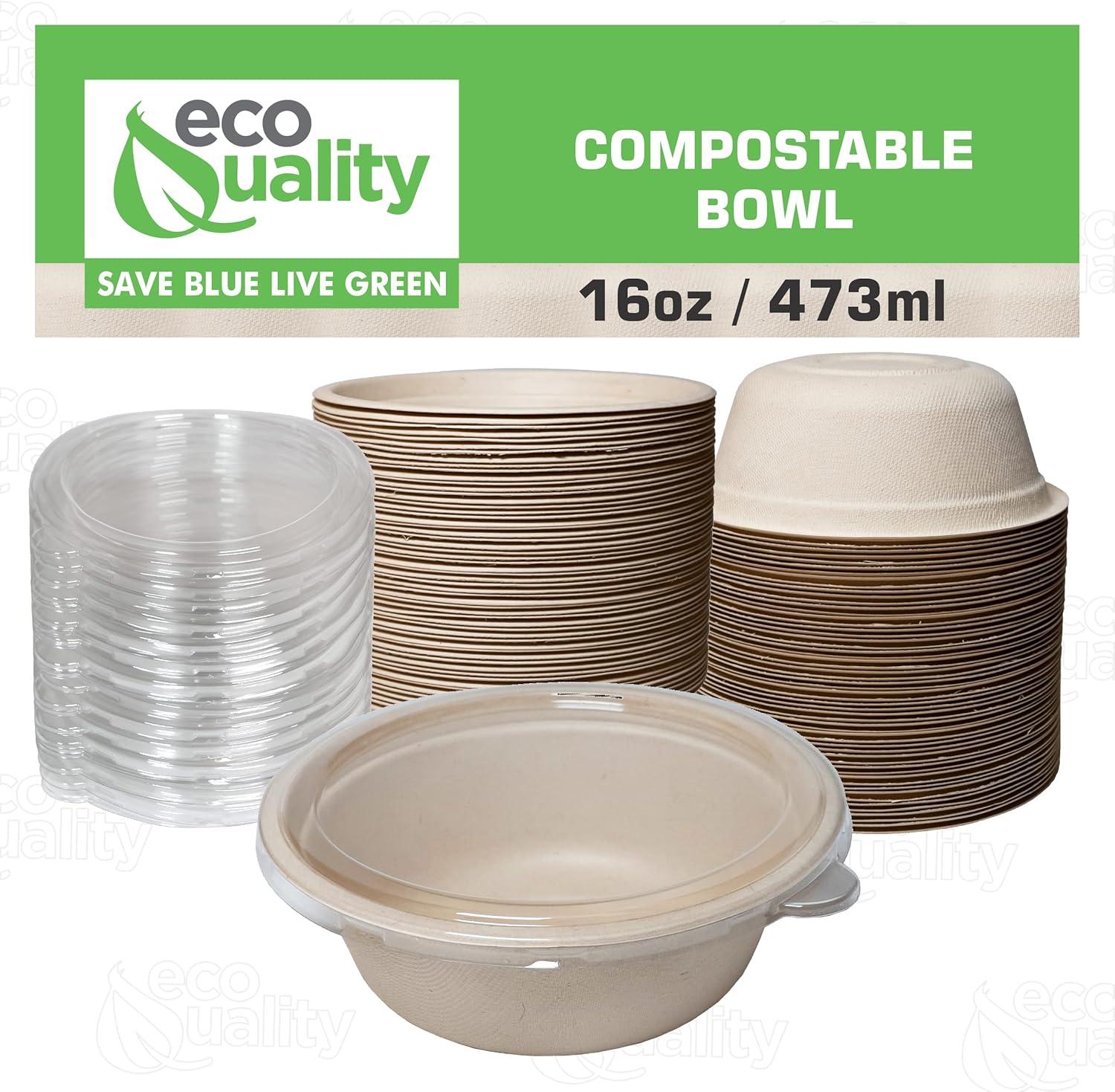 25 Pack 16 oz Compostable Paper Bowls with Lids Heavy-Duty Disposable Bowls, Eco-Friendly Natural Bagasse Unbleached, Hot or Cold Use, 100% Biodegradable Soup Bowls Sugarcane