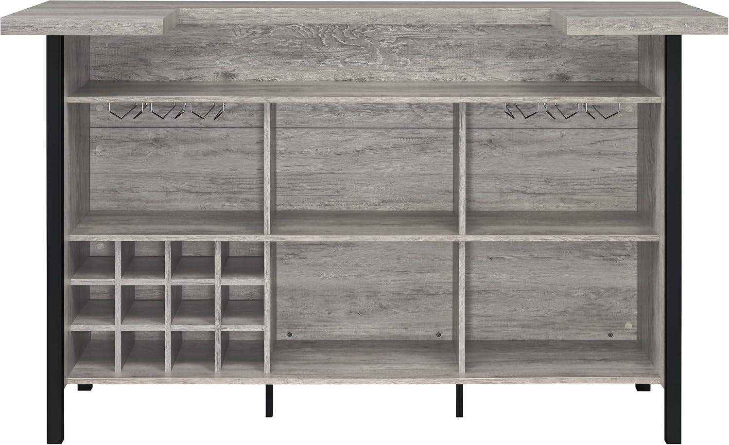 Coaster Farmhouse Wood Storage Bar Unit with Metal Frame in Gray