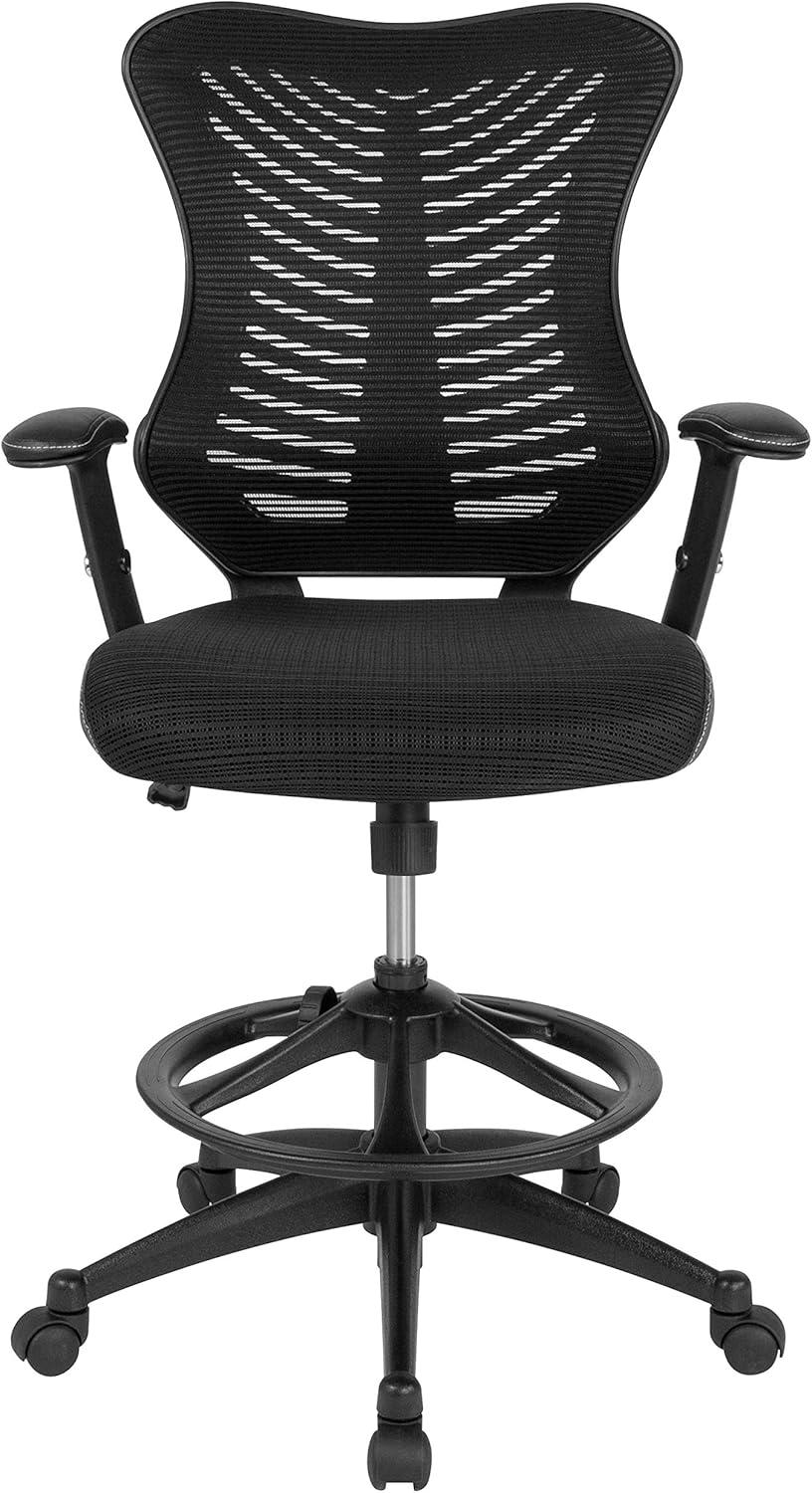 Flash Furniture Haynie High Back Mesh Drafting Chair with LeatherSoft Sides and Adjustable Arms