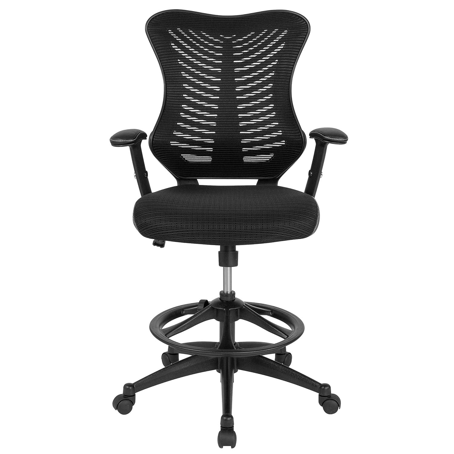 Flash Furniture Haynie High Back Mesh Drafting Chair with LeatherSoft Sides and Adjustable Arms