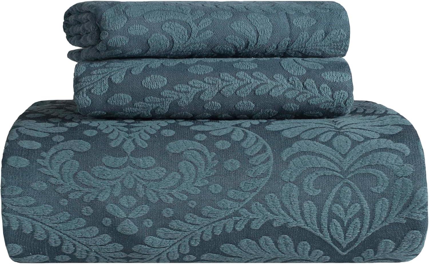 Superior 3 Piece Aspen Cotton Blend Deep Sea Bedspread Set, Full