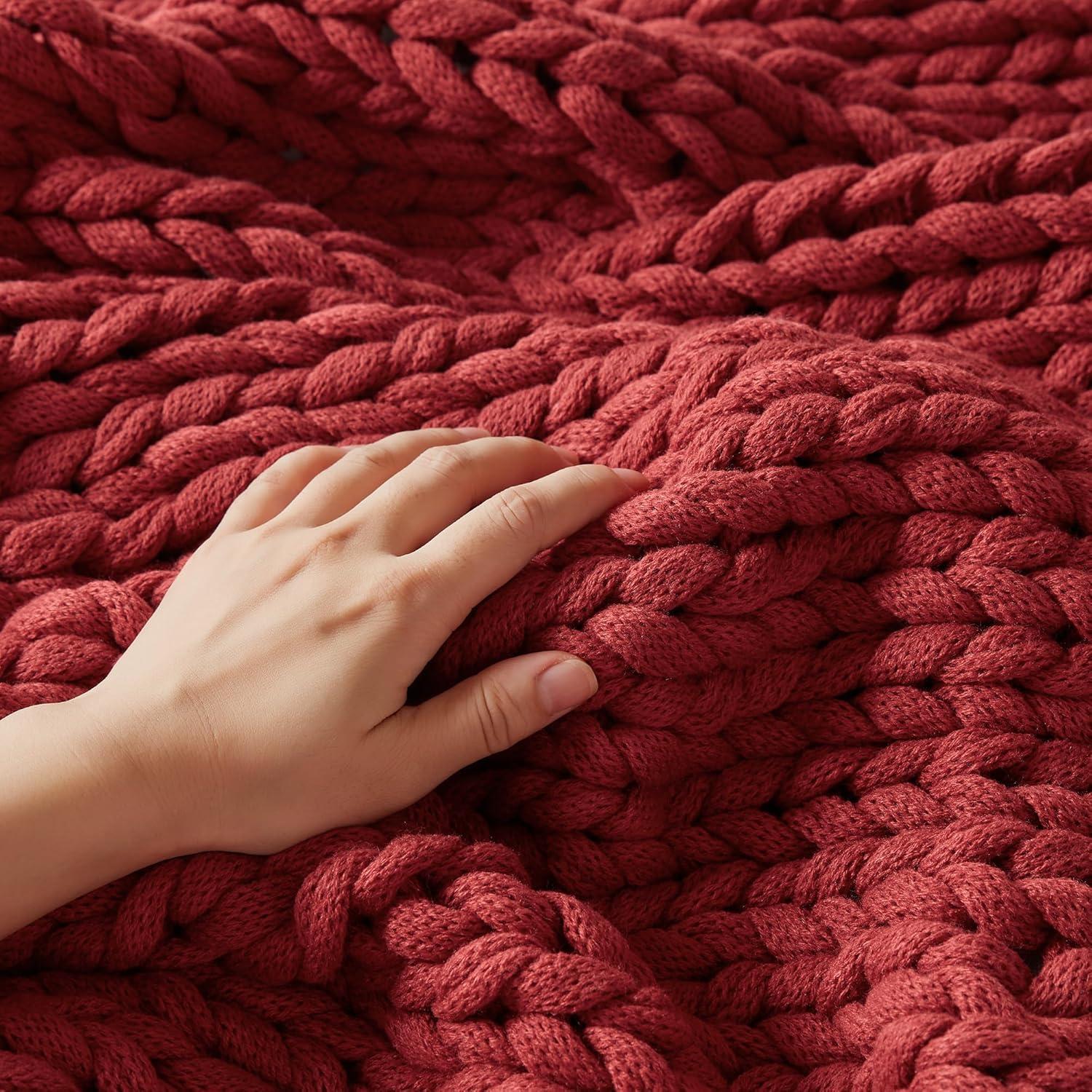 50"x60" Chunky Double Knit Handmade Throw Blanket Red - Madison Park