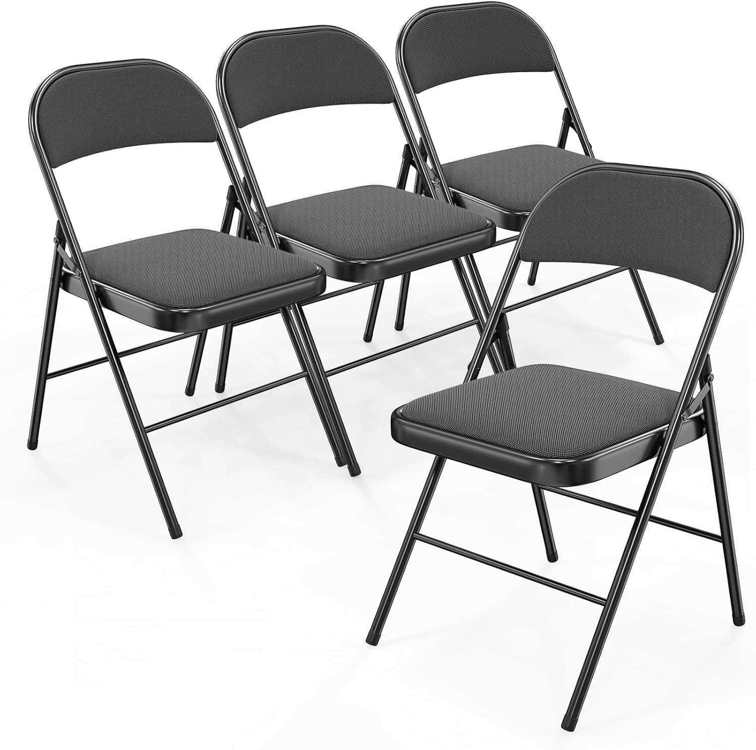 Black Metal Armless Folding Reception Chairs, Set of 4