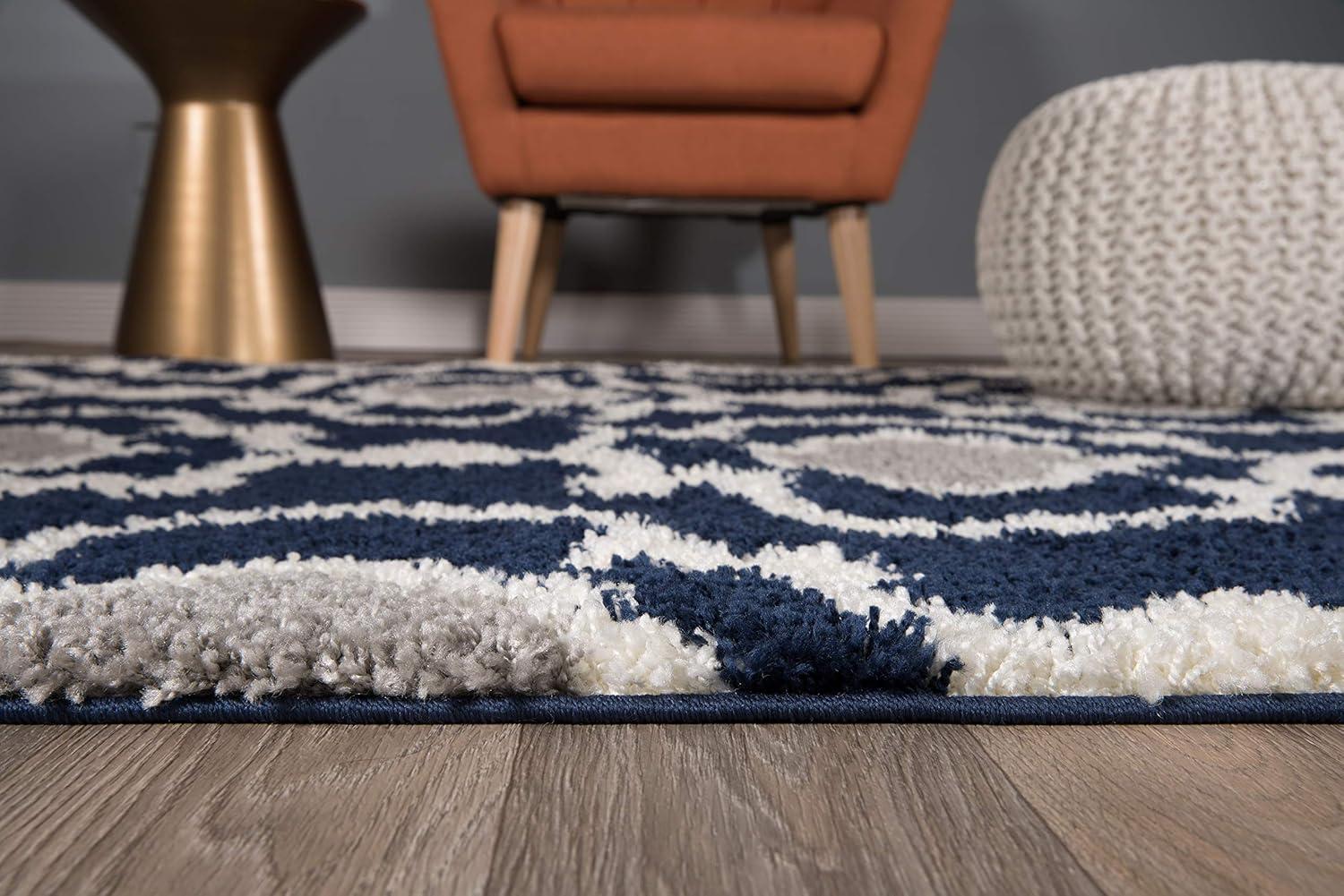 World Rug Gallery Cozy Moroccan Trellis Shag Area Rug - Navy 6'6" x 9'