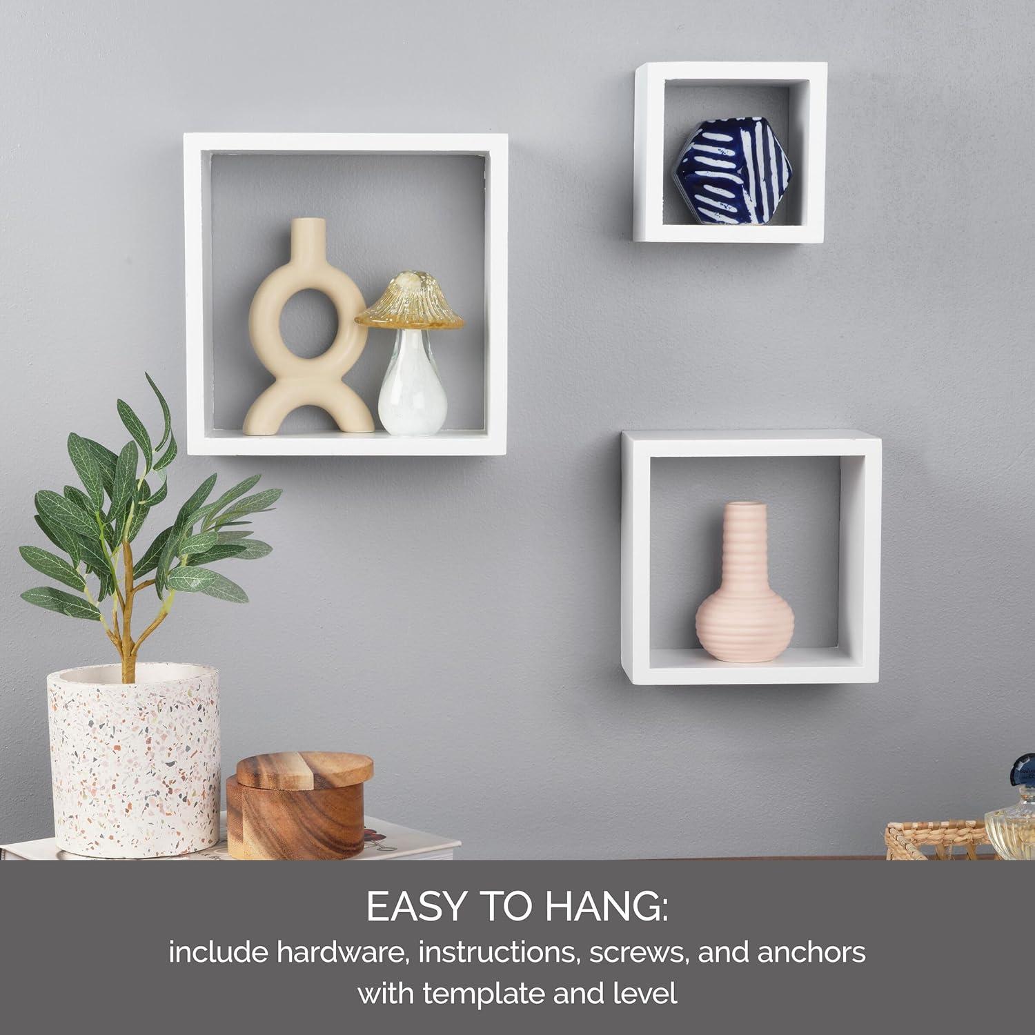 White MDF Floating Cube Wall Shelves, Set of 3