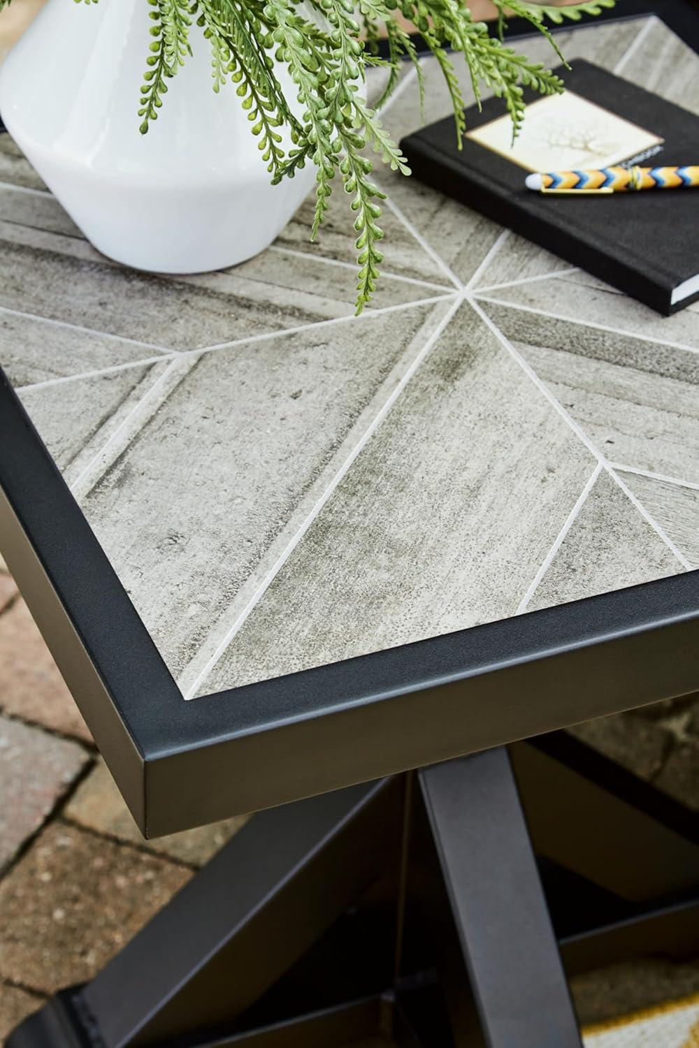 Signature Design by Ashley Beachcroft Farmhouse Outdoor End Table, Black/Light Gray