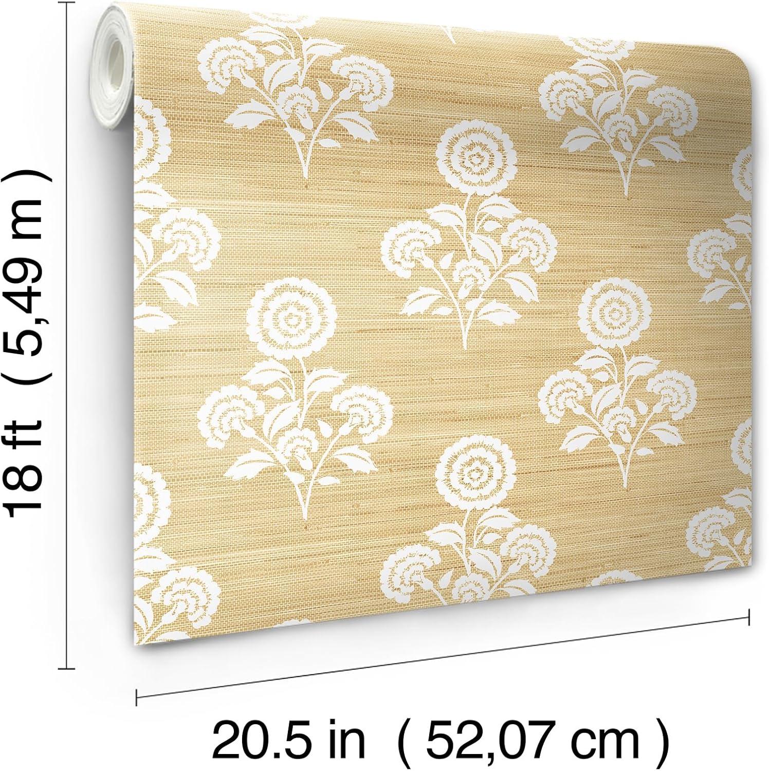 Brewster Flourish Block Print Wheat Faux Grasscloth Peel and Stick 1pc Wallpaper