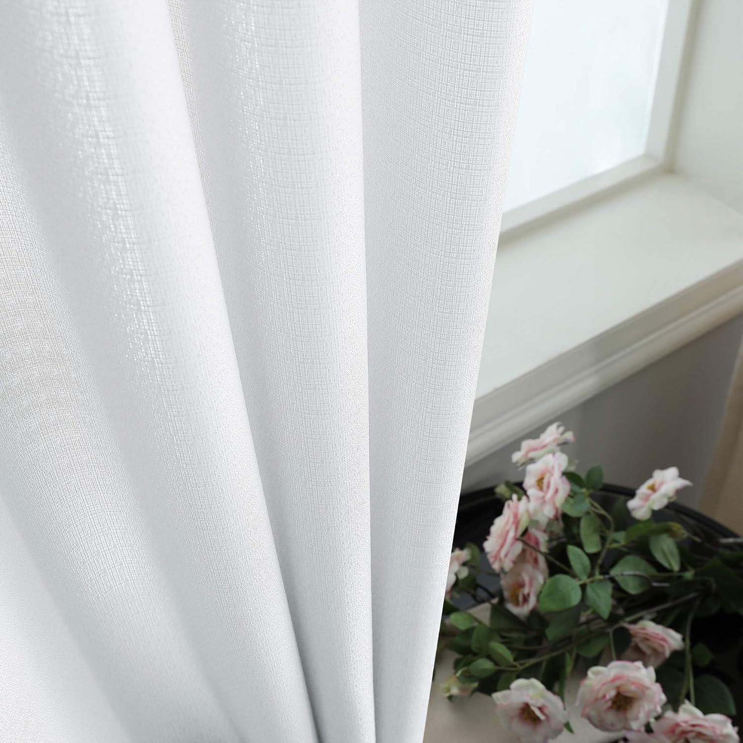 White Linen Semi-Sheer Light-Filtering Rod Pocket Curtains, 63" Length