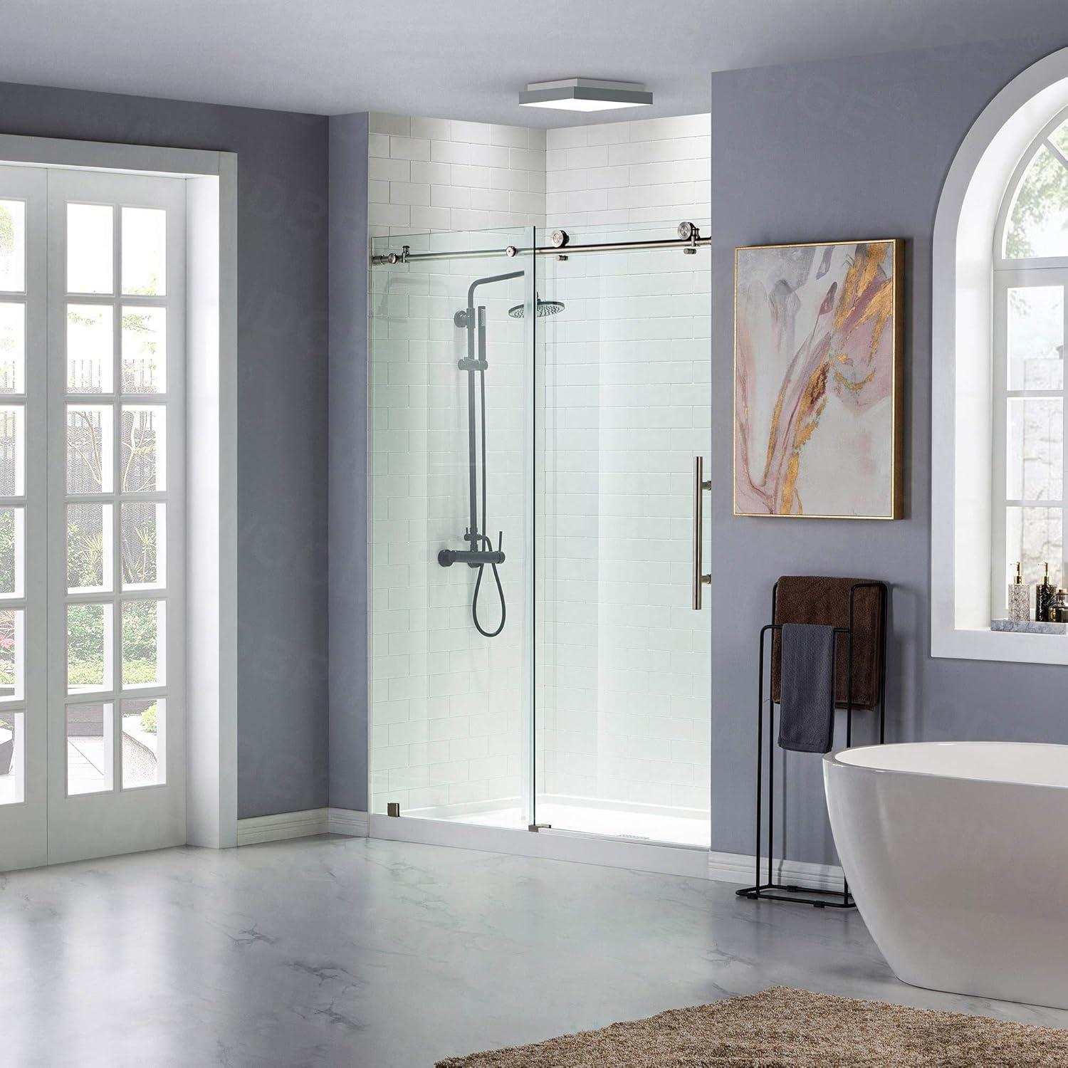 WoodBridge 56-60x76" Double Sliding Shower Door with 3/8" Thickened Upgrade Tempered Glass | Stainless Steel Hardware | Safe, Explosion-Resistant, Clear & Stylish, Sturdy & Durable  SDD6076-B
