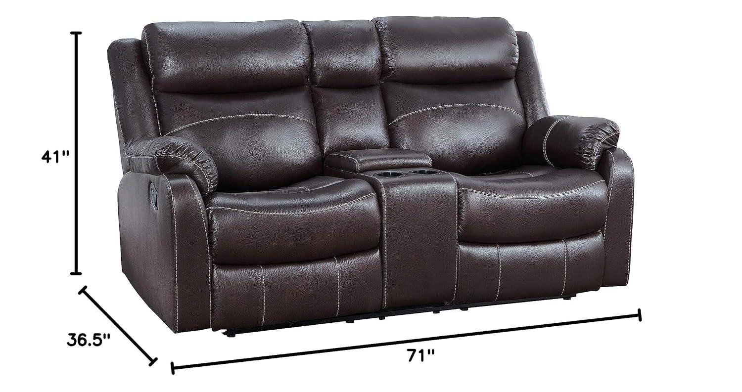 Lexicon Yerba Microfiber Double Reclining Loveseat with Console in Dark Brown