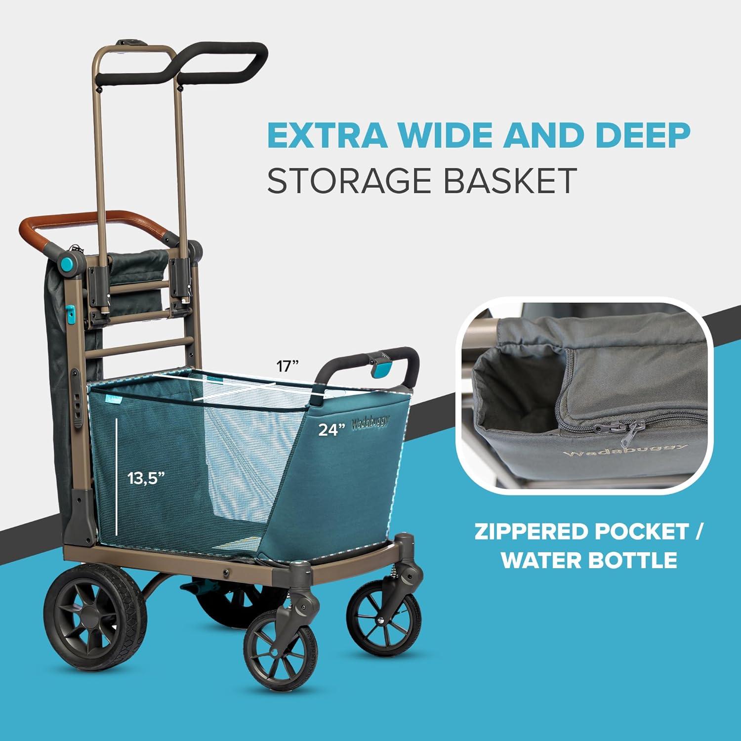 Wadabuggy Premium Vagón de Playa, Carrito, Estante para Sillas, Funda para Sombrilla, Cesta de Almacenamiento, Plegado Compacto, Adulto, Gris