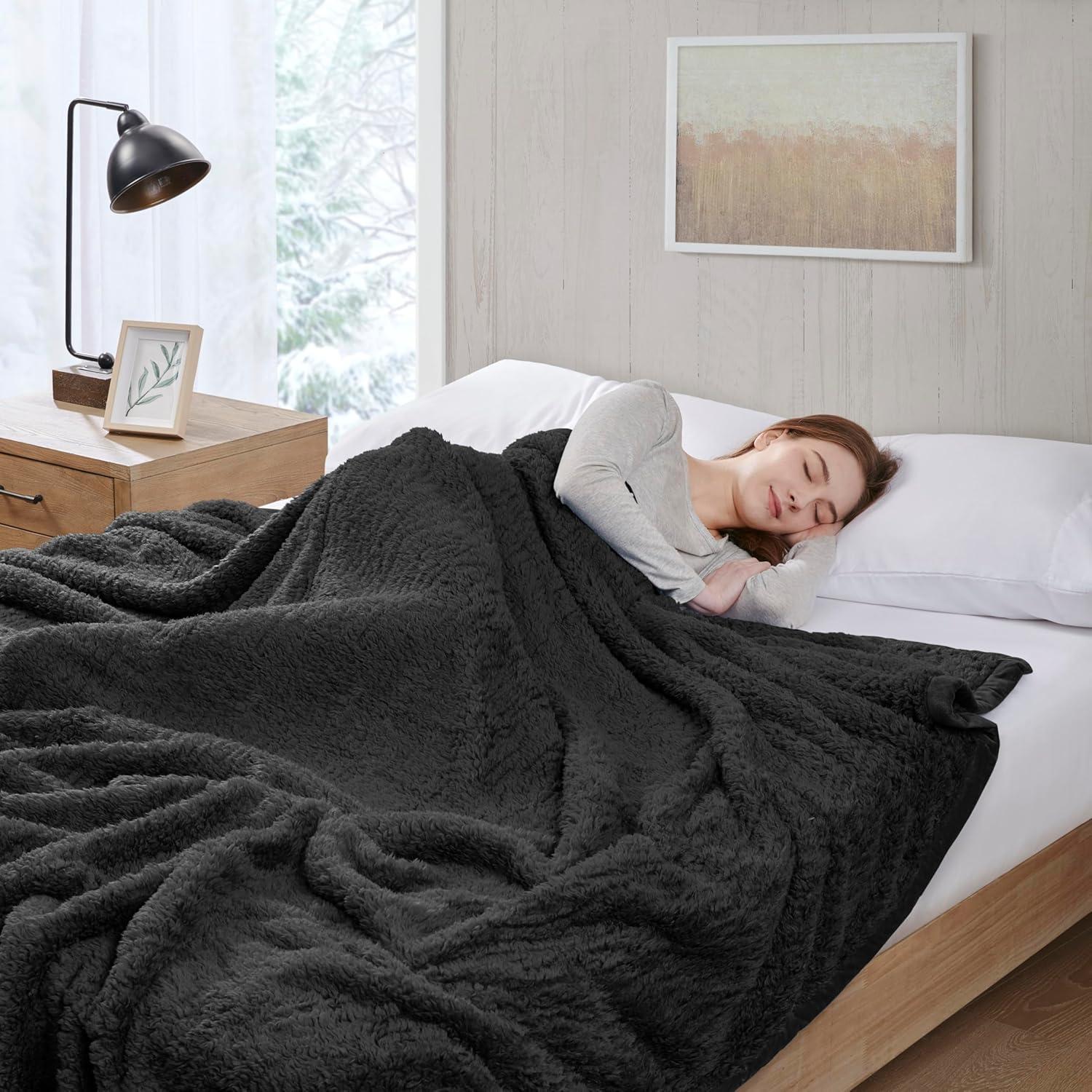 Twin Burlington Berber Bed Blanket Black