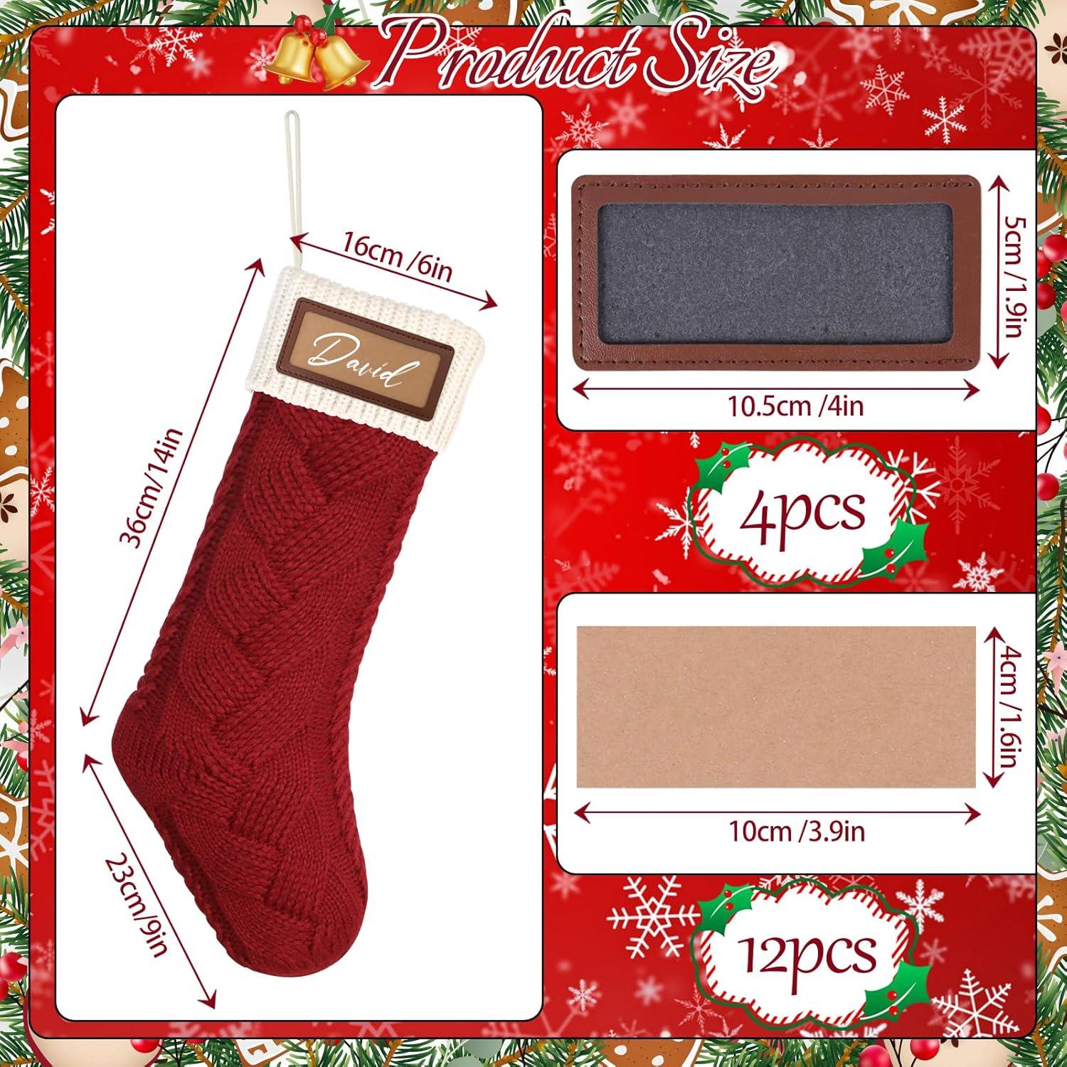 4 Pack 18" Large Knit Christmas Stockings with Name Tags