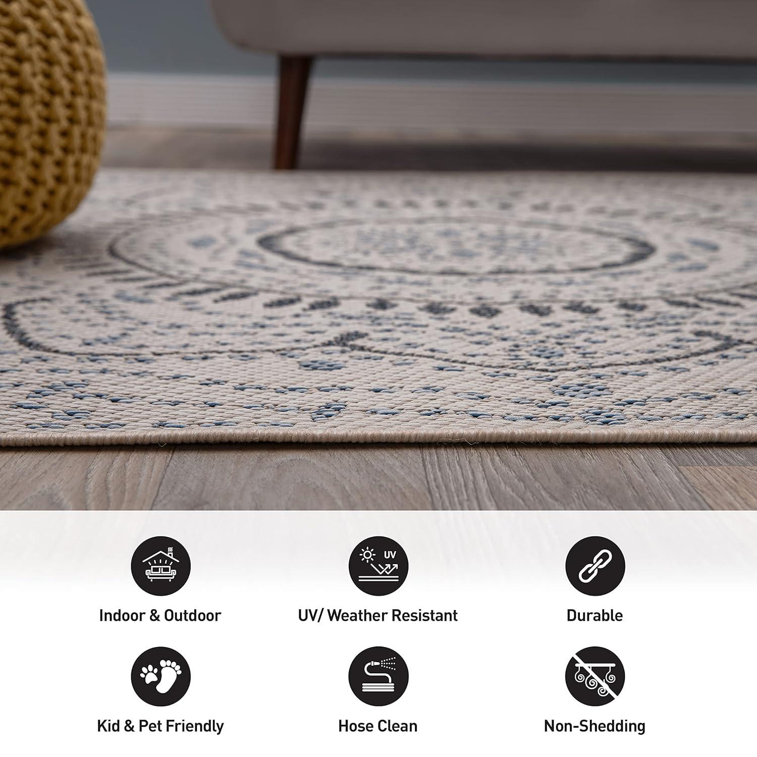 World Rug Gallery Portia Oriental Medallion Indoor/Outdoor Area Rug - Cream 7'10" x 10'