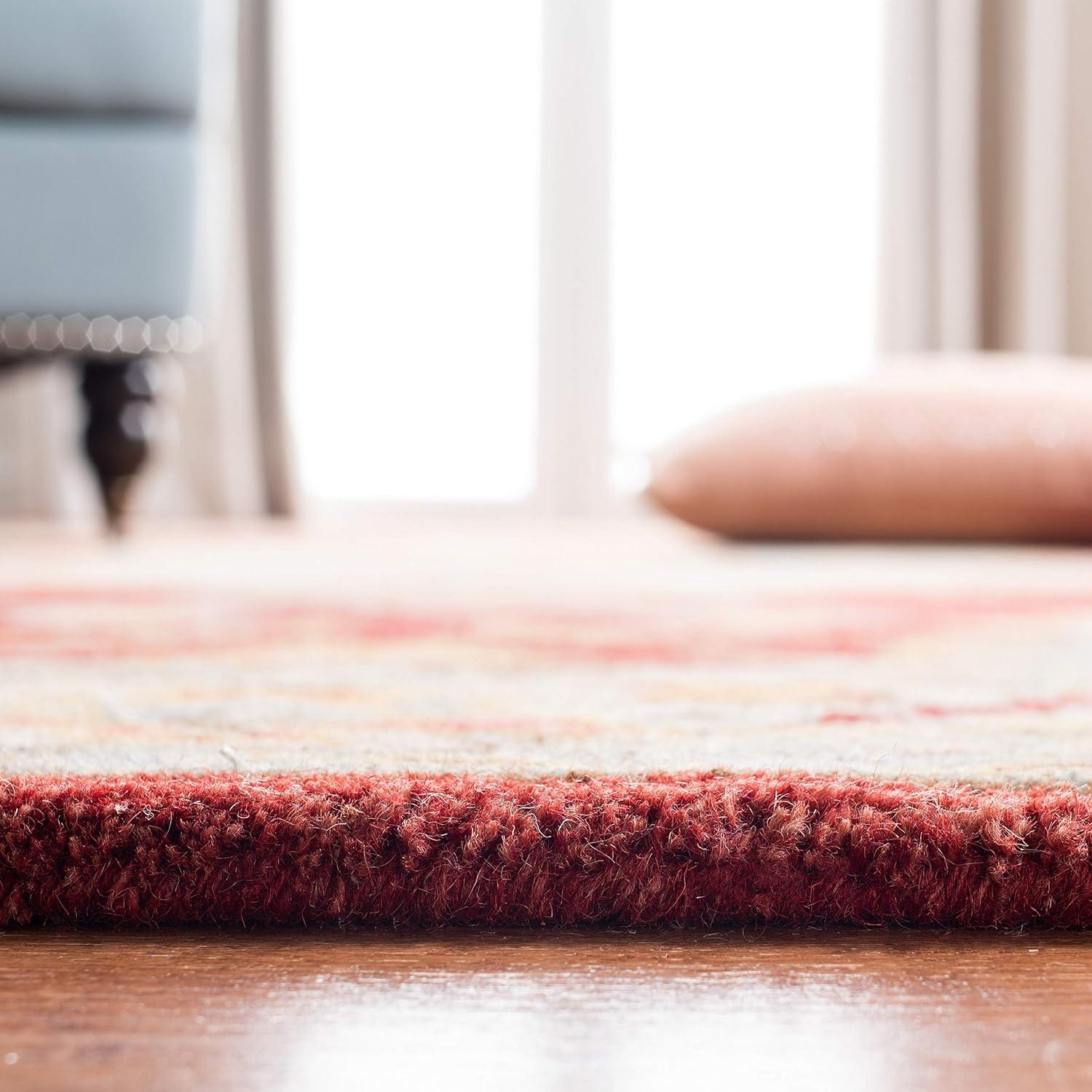 Red and Grey Handmade Wool Tufted 4' x 6' Area Rug