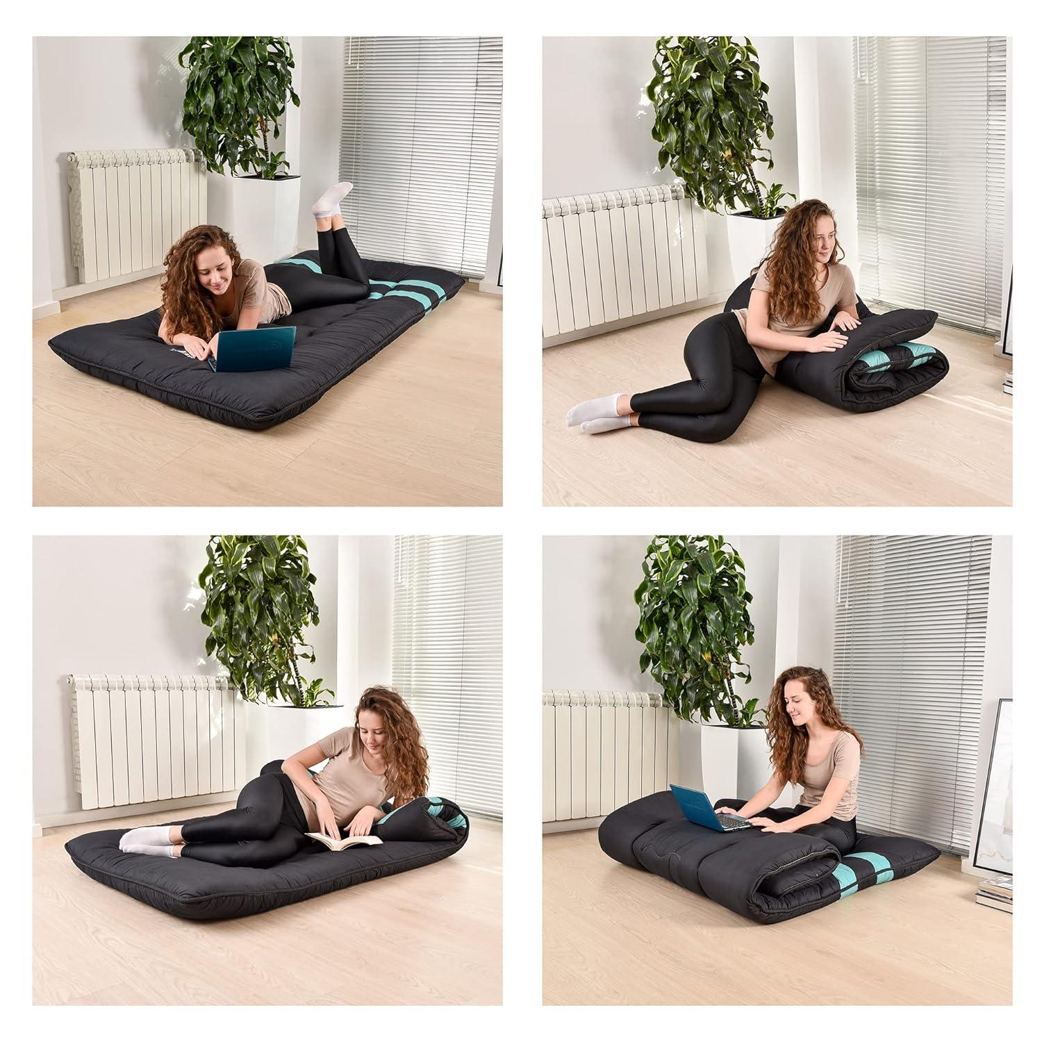 Teal Elite Japanese Futon Mattress Tatami Roll Up Sleeping Mat, Twin Size