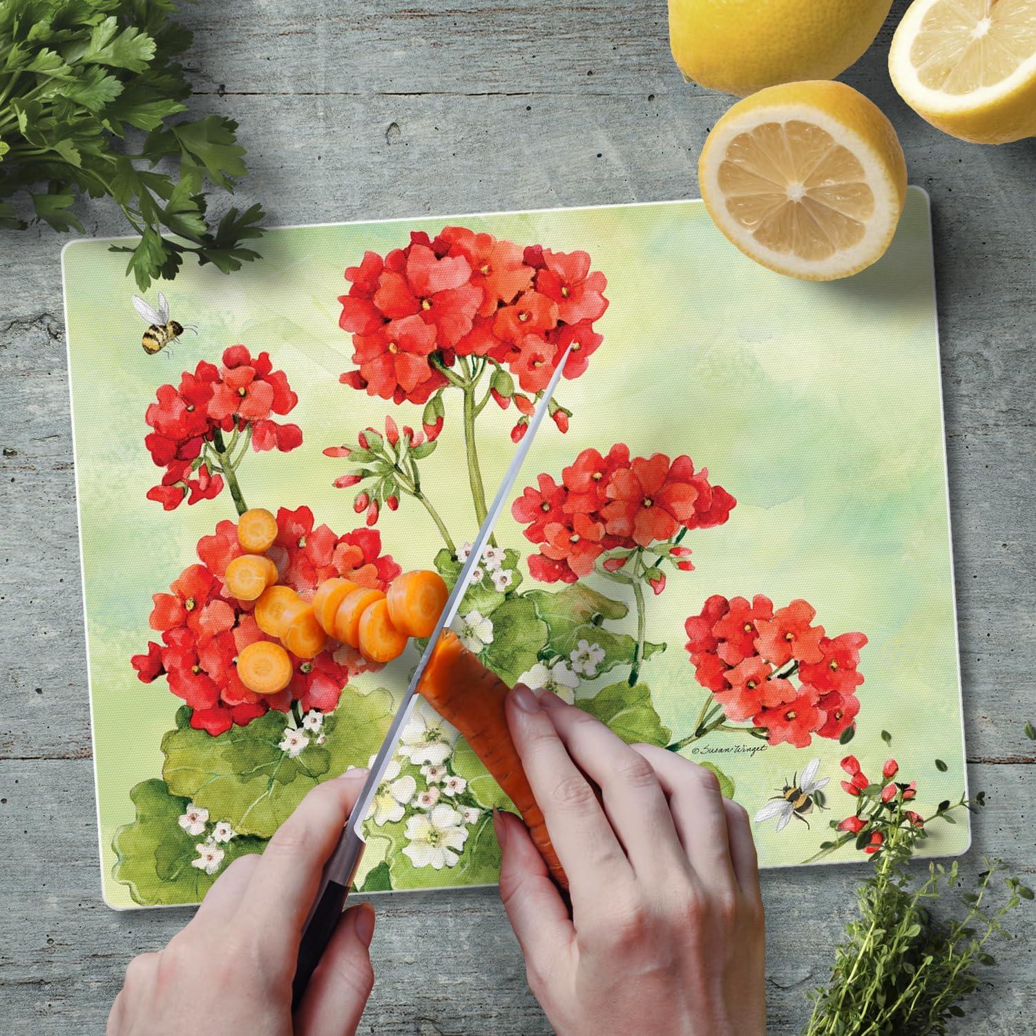 Nature's Grace Floral Tempered Glass Cutting Board 10" x 8"